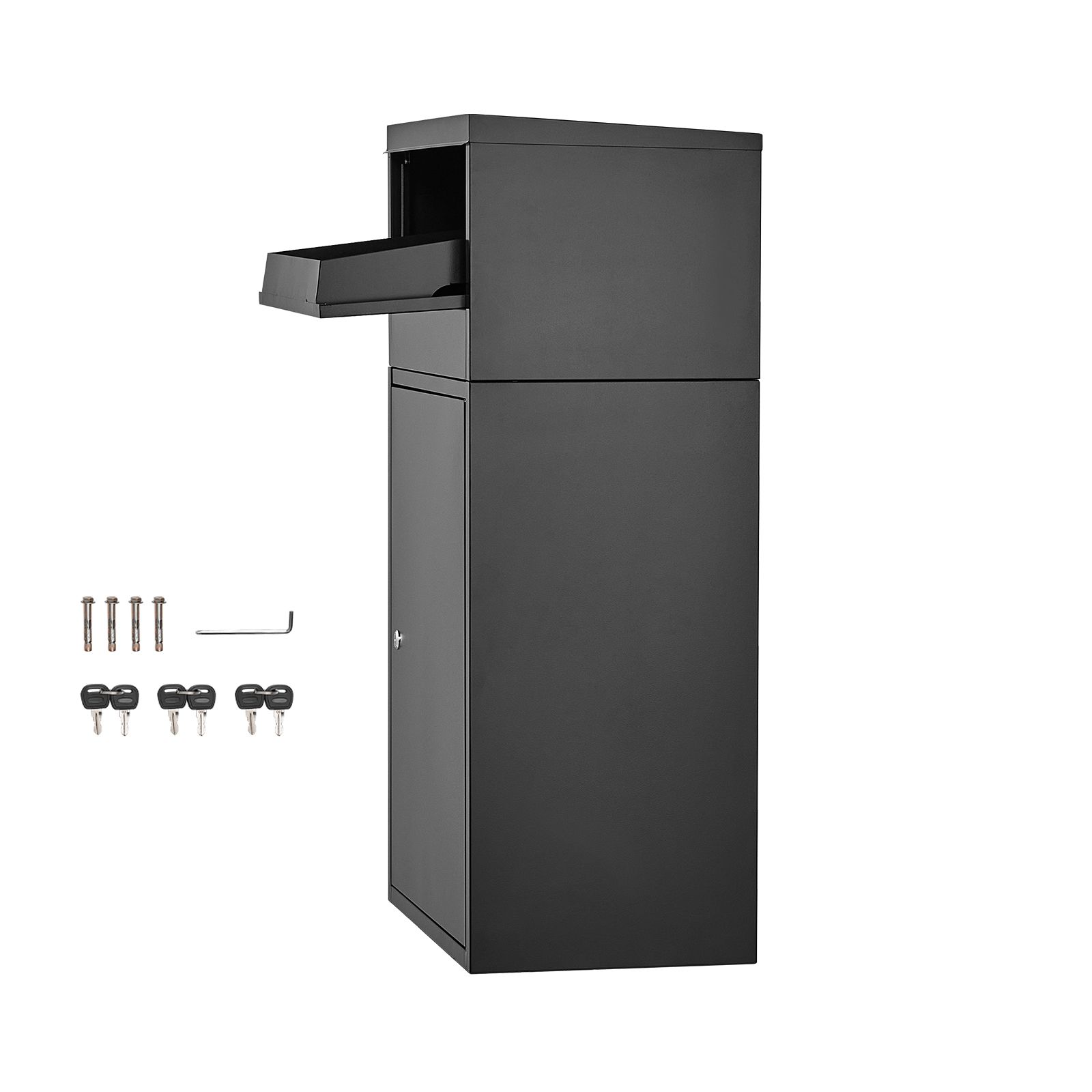 35,8" (91 Cm) Großer Paketkasten Für Den Außenbereich Mit Schloss, Verzinkter Stahl, Diebstahlsicher Und Wetterfest Für Haus Und Büro, Schwarz.