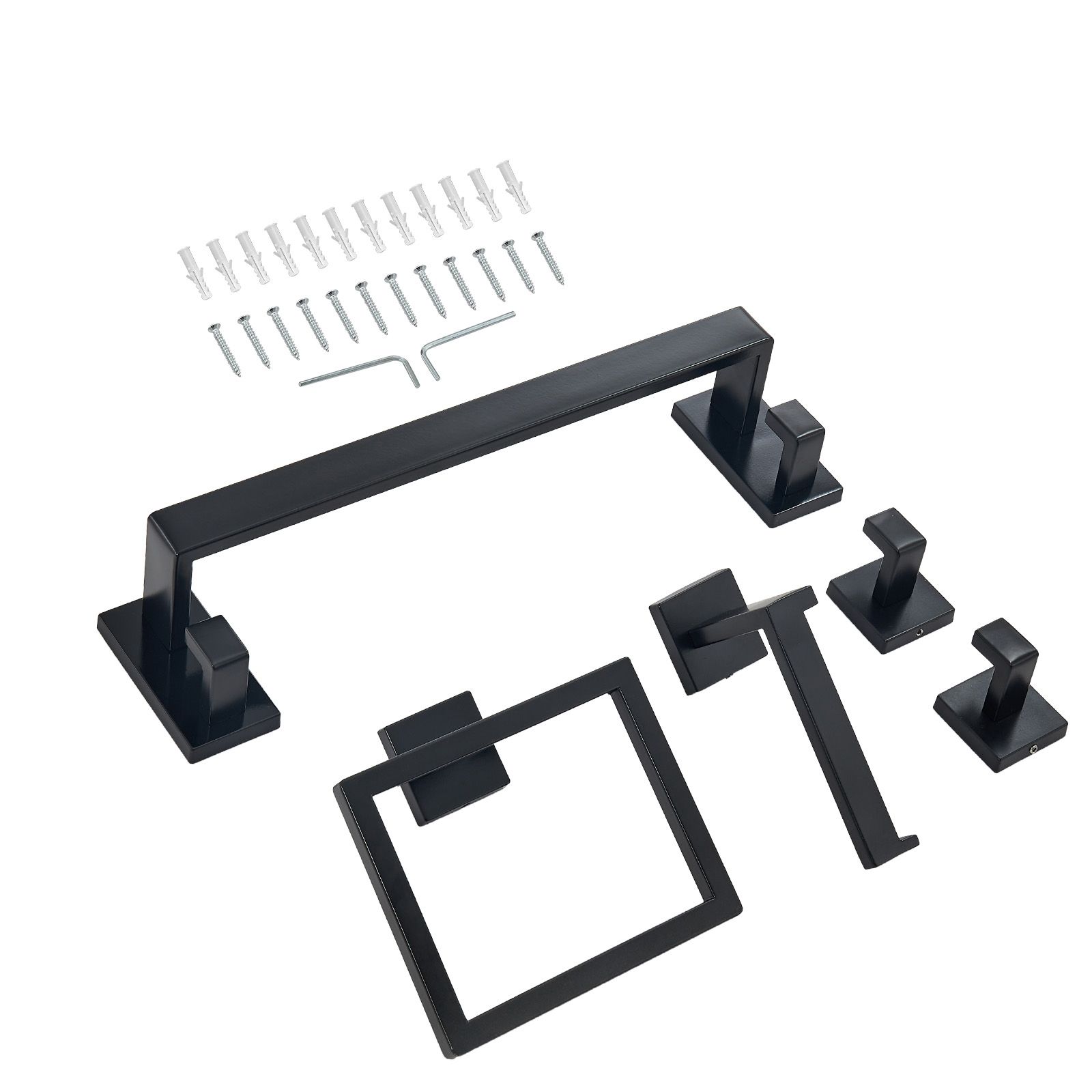 Set Aus 5 Mattschwarzen Edelstahl-badezimmeraccessoires, Inklusive 40 Cm Handtuchhalter, Haken Und Rollenhalter, Wandmontage.