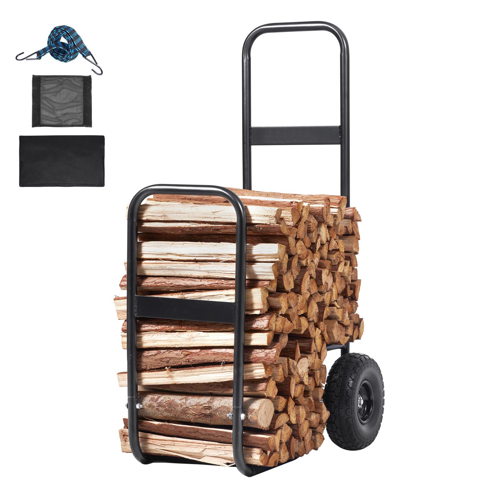 Holzwagen, 113,4 Kg, Holzlagerung Und -transport, Pu-räder, Wasserdichte Plane, Robuster Stahl, Schwarz
