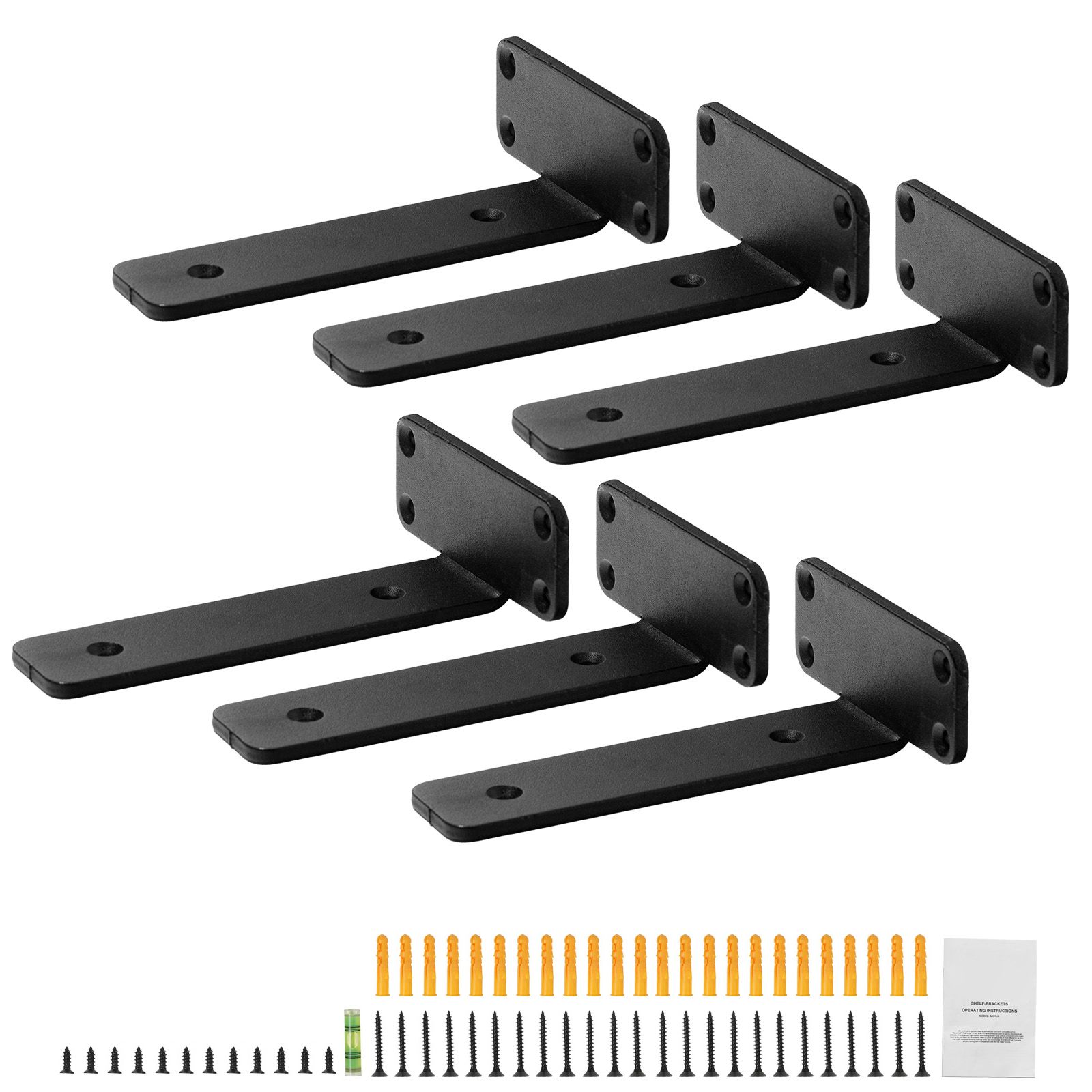 Wandregalhalterung, 2,44 M B X 1,22 M T X 0,48 M H, 6er-set, Robuster Stahl, Max. Traglast 73 Kg, Mattschwarze Oberfläche