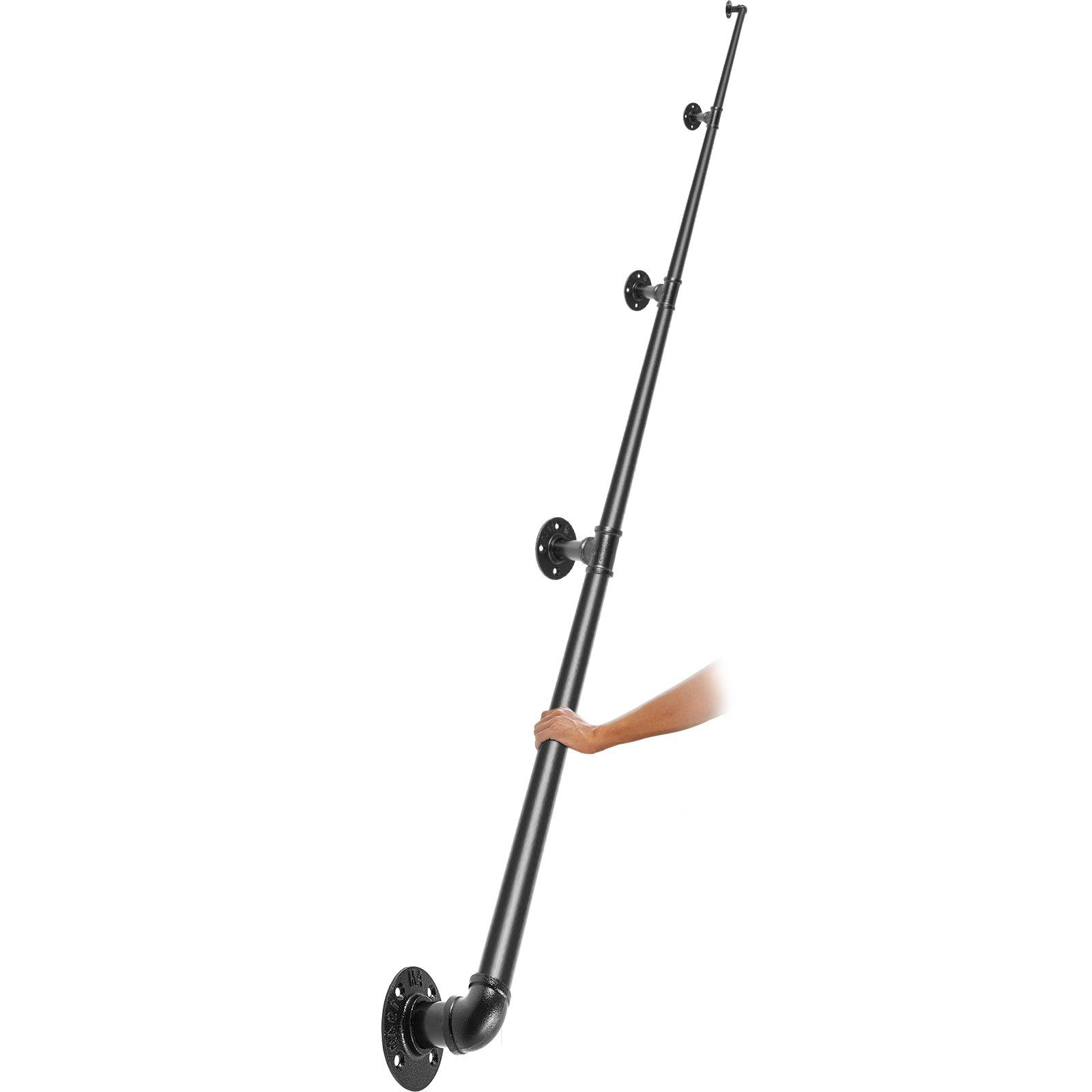 Treppengeländer Aus Stahlrohr, 396,2 Cm, Tragfähigkeit 199,6 Kg, Mit Wandhalterungen, Abgerundete Ecken, Für Den Innen- Und Außenbereich.