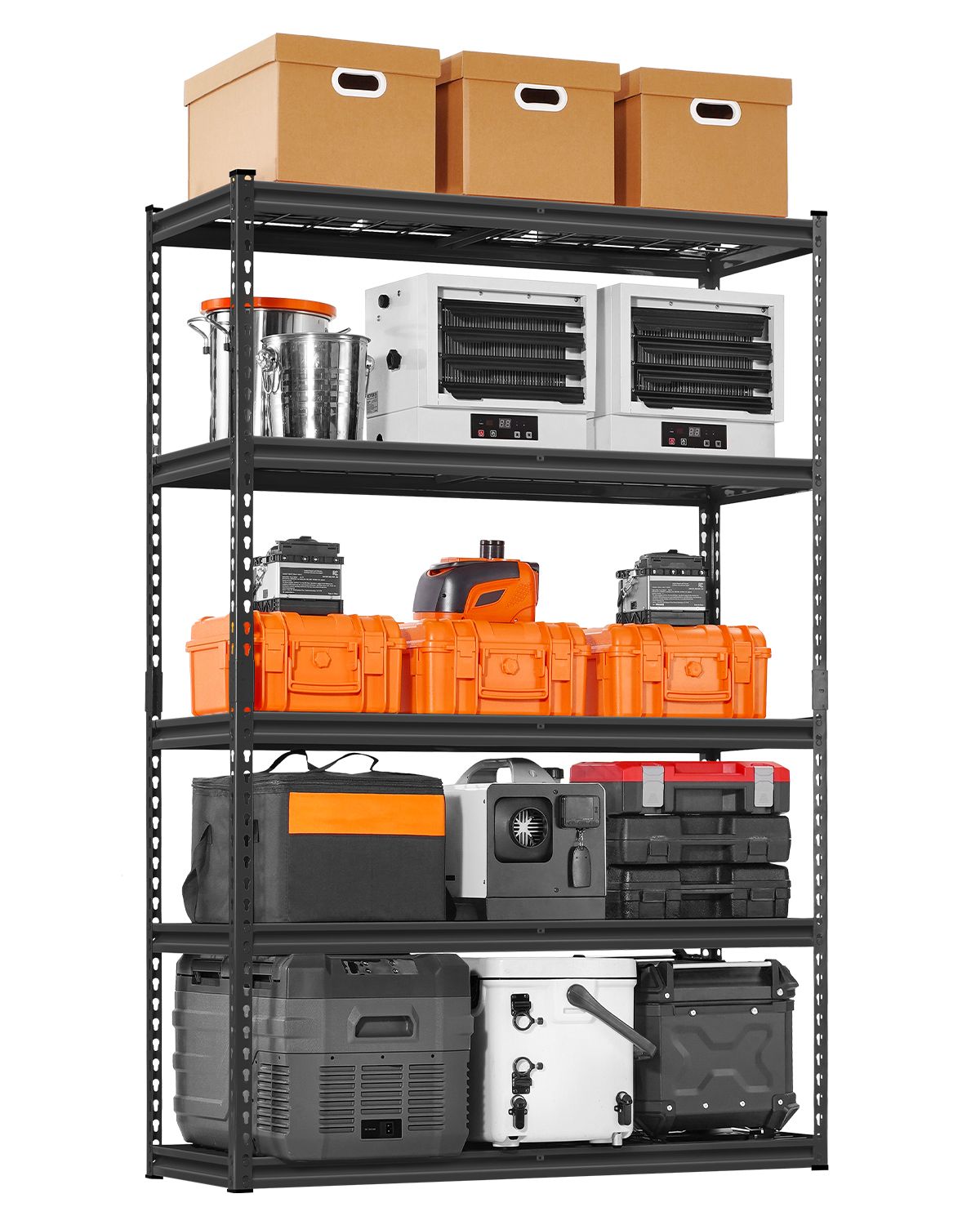 5-stöckiges Lagerregal, Tragkraft 2500 Lb, Robuster Stahl, 48" B X 18" T X 72" H, Verstellbare Regalböden, Ideal Für Garage, Lagerhalle, Küche, Keller, Schwarz.