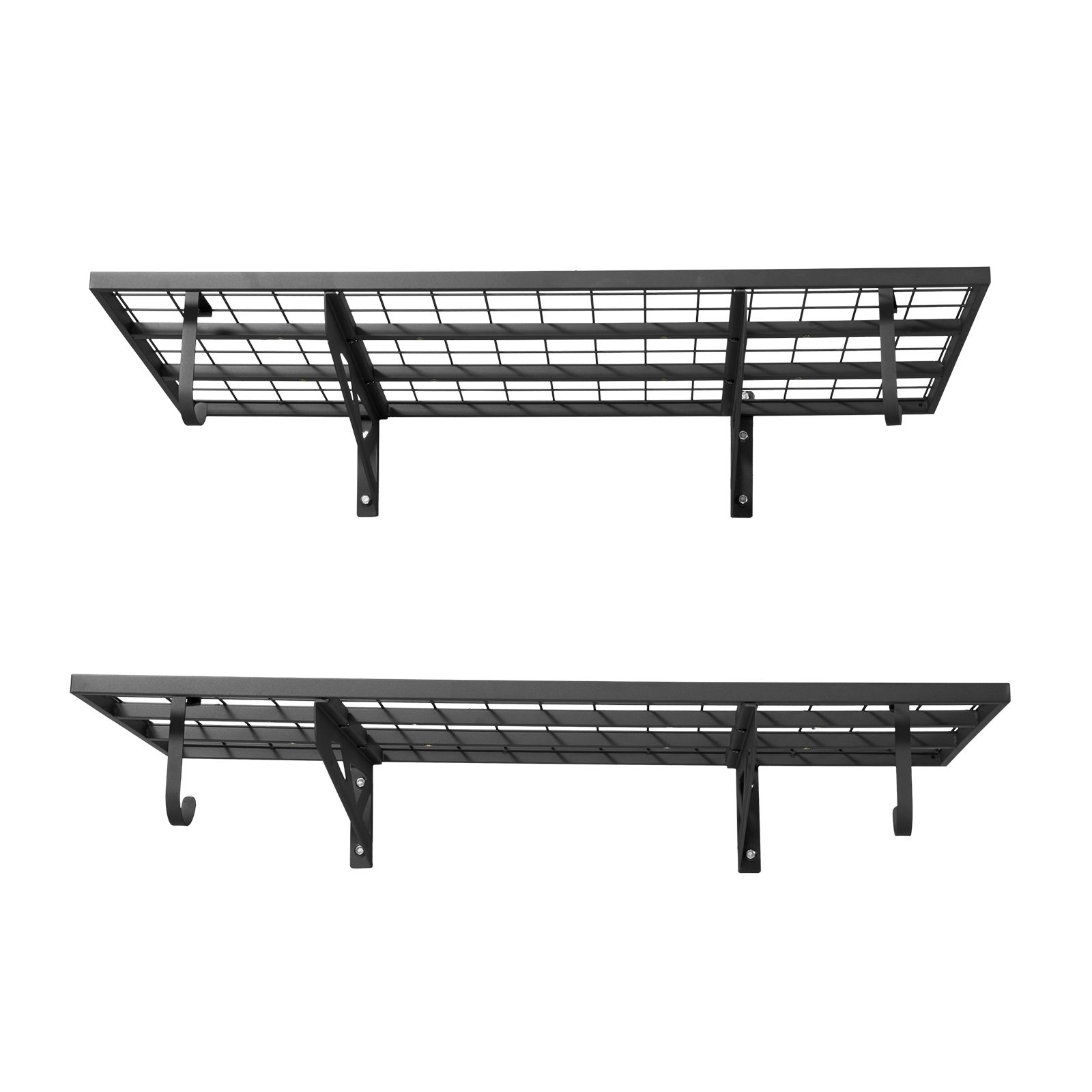2-stöckiges Garagenwandregal, Robuster Stahl 610 X 1219 Mm, Wandhalterung Mit Haken, Gesamttragfähigkeit 227 Kg, Schwebende Metallaufbewahrung.