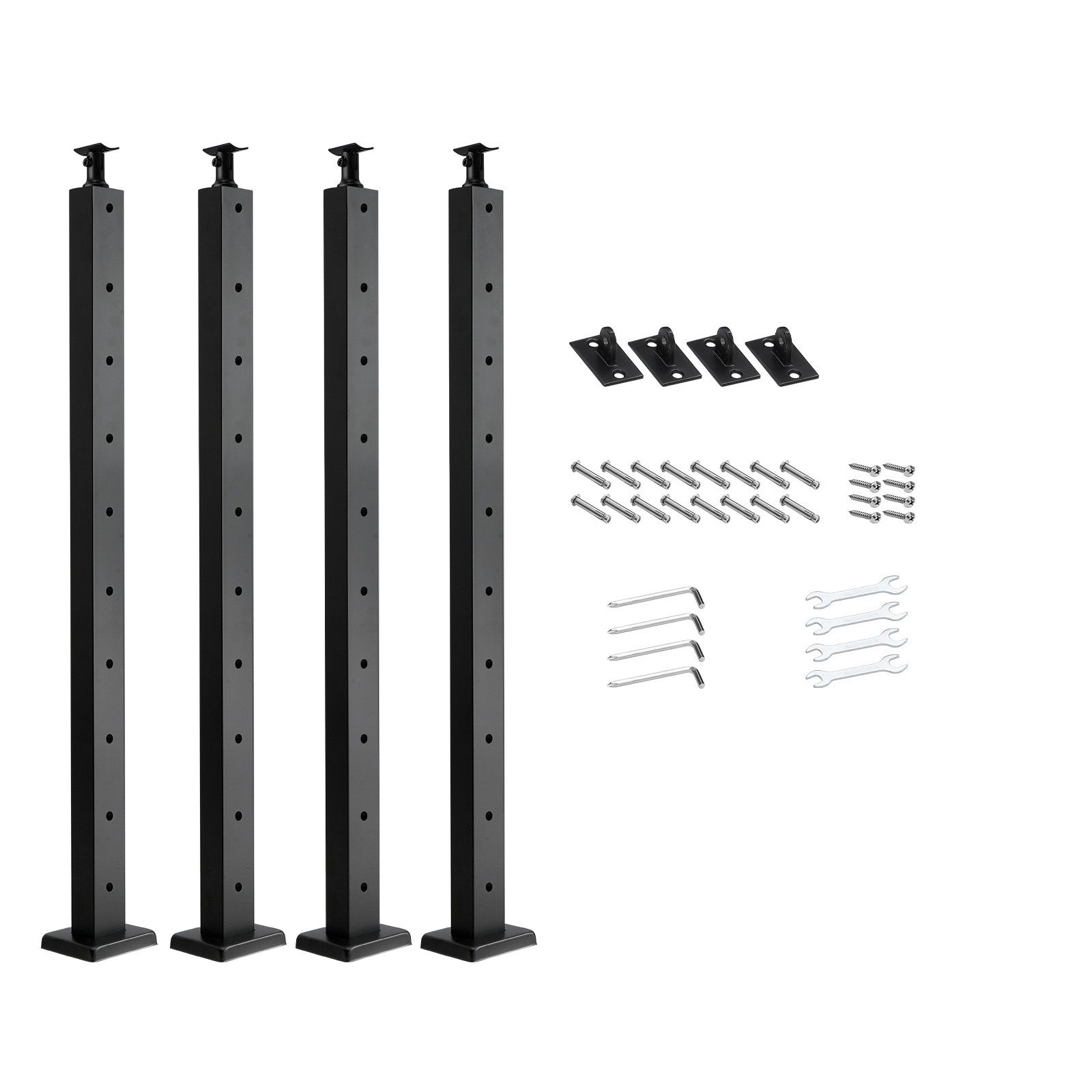 Kabelgeländerpfosten, 4er-set, 36x1x2 Zoll, Edelstahl, Vorgebohrte Löcher, Schwarz.