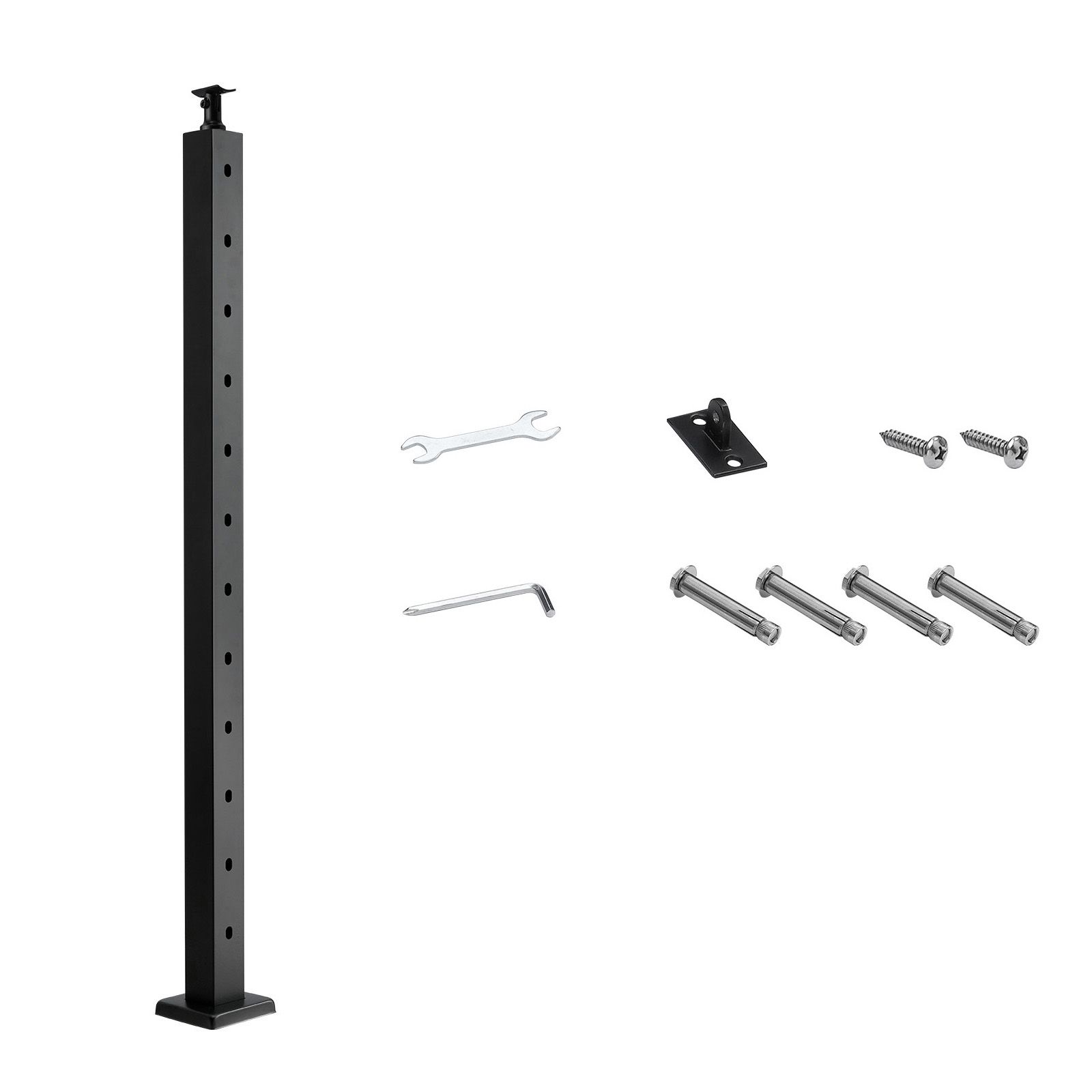 Kabelgeländerpfosten, 42 X 1 X 2 Zoll, Vorgebohrte Löcher Im 30°-winkel, Edelstahl Mit Horizontalen Und Gebogenen Halterungen, Schwarz, 1 Stück