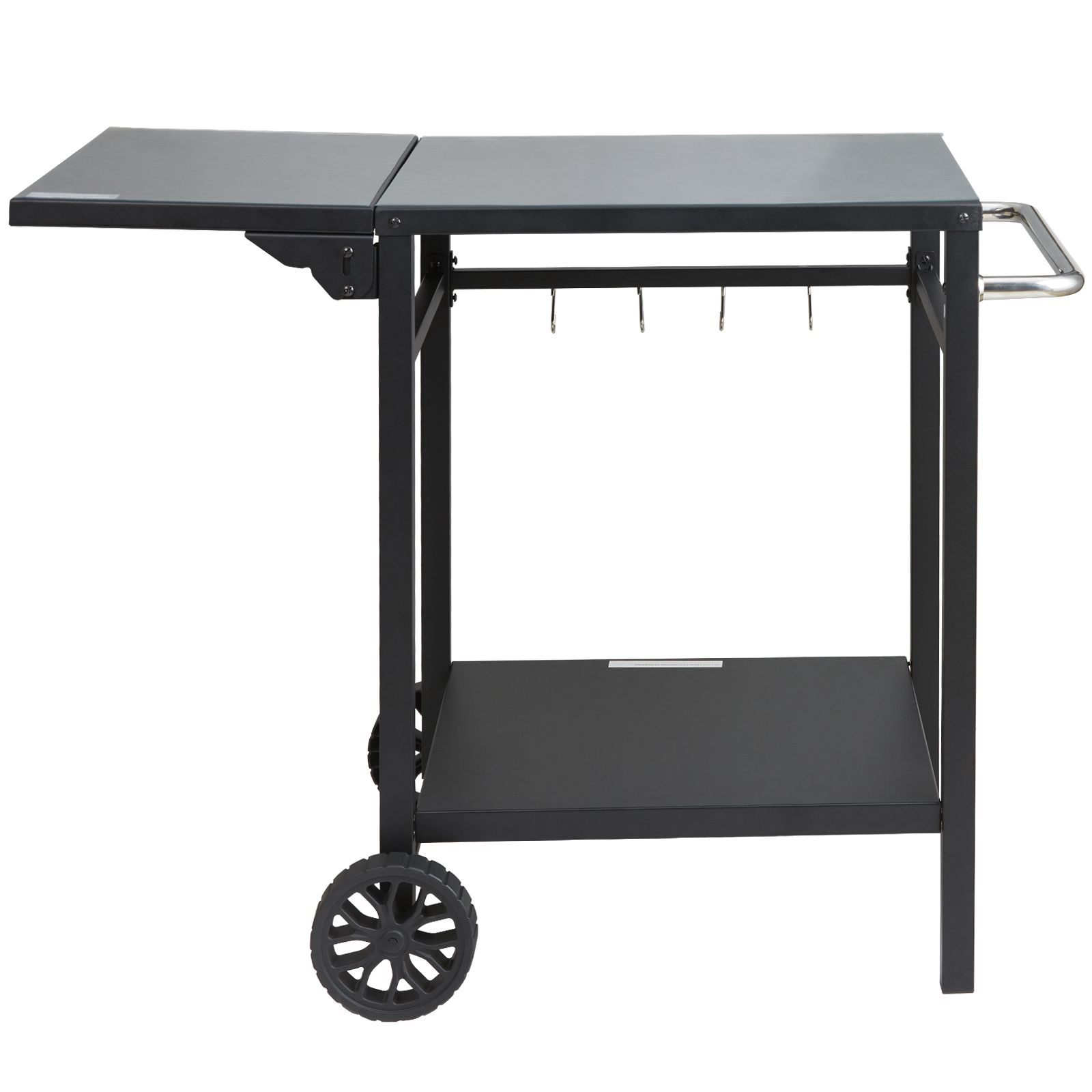 Outdoor-küchenwagen Mit Doppelablage, Klappbarem Grillvorbereitungstisch, Mobilem Eisentisch Für Pizzaofen, 2 Rädern Und Tragegriff.