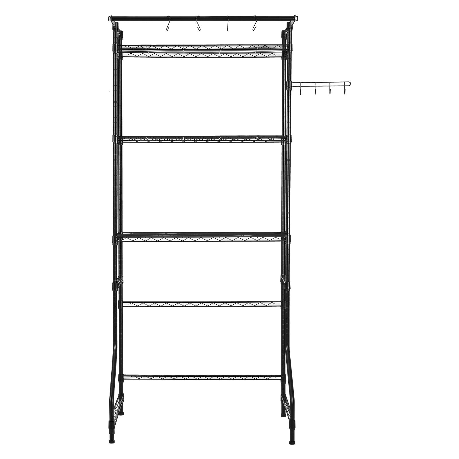 3-stufiges Aufbewahrungsregal Für Waschmaschine Und Trockner, Mit Stange Und Haken, Verstellbar, Platzsparend, Schwarz.