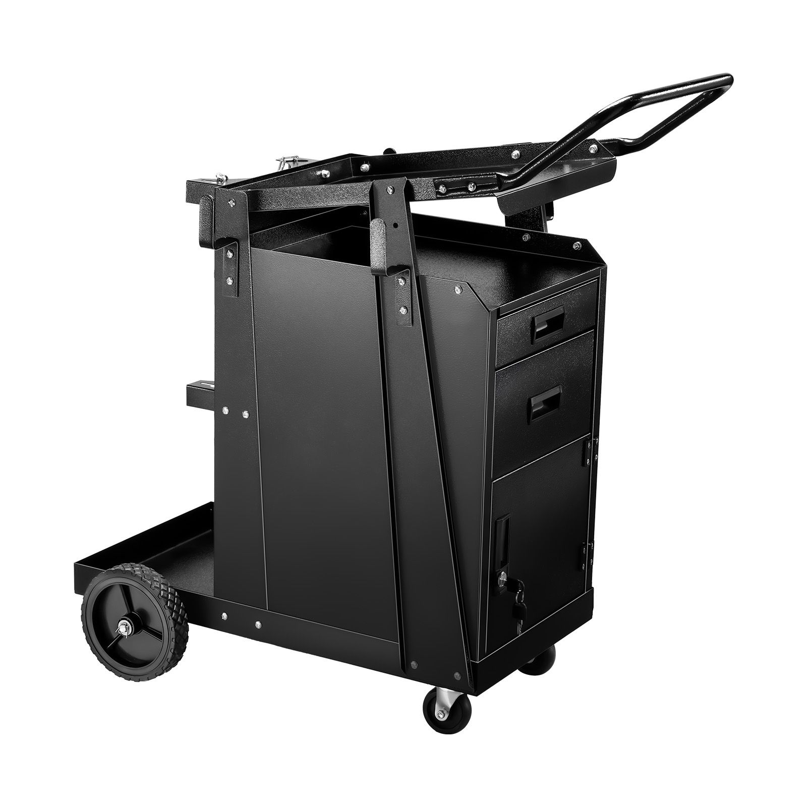 Schwerlast-schweißwagen Mit 2 Schubladen, Abschließbarem Diebstahlschutzschrank, 158 Kg Tragkraft, 360°-schwenkrädern, Sicherheitsketten Für Mig/tig-schweißgeräte Und Plasmaschneider