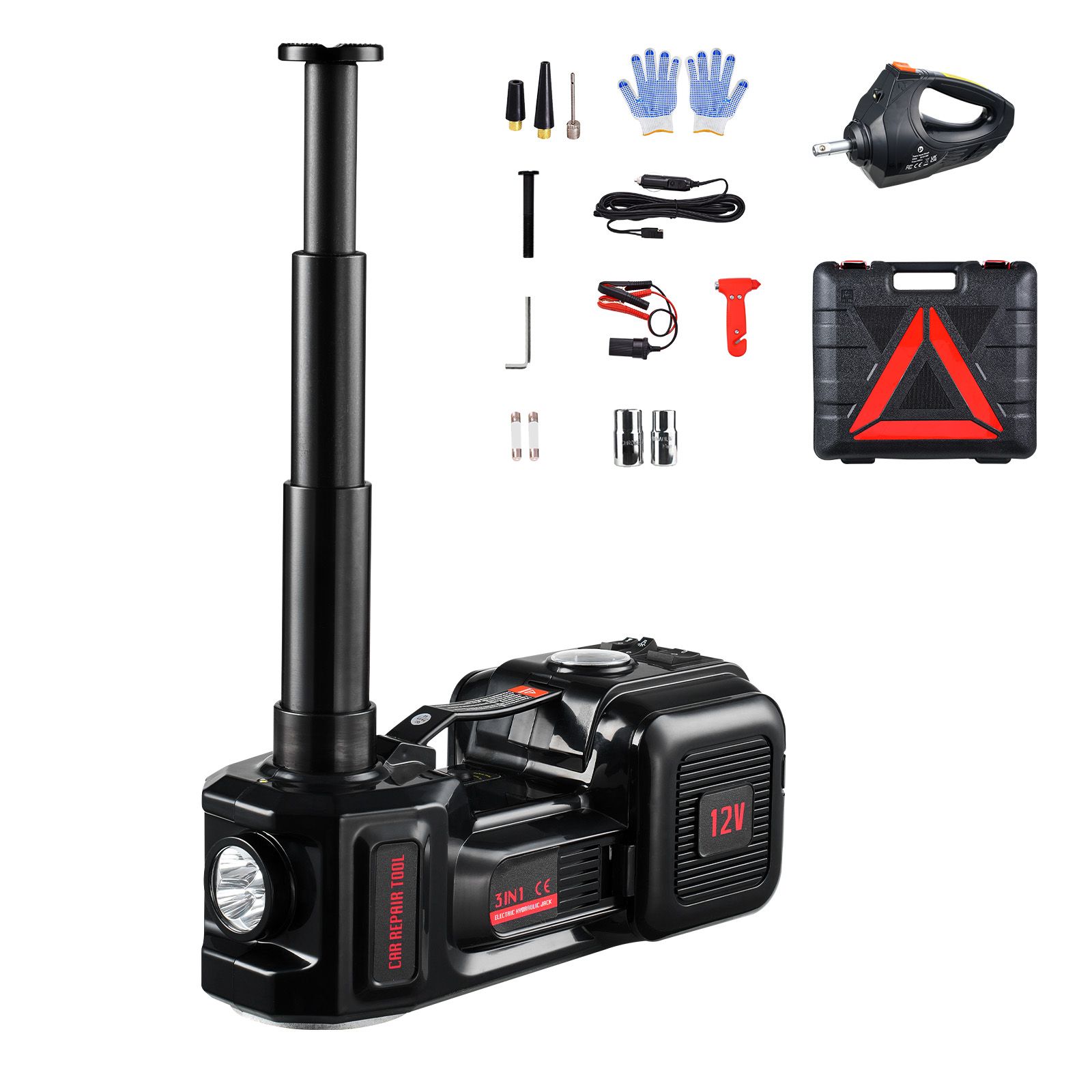 Elektrischer Hydraulikheber (5 T) Mit Integrierter Luftpumpe, Schlagschrauber Und Led-anzeige, 12 V, Für Pkw, Suvs Und Lkw. Tragbar Und Praktisch.