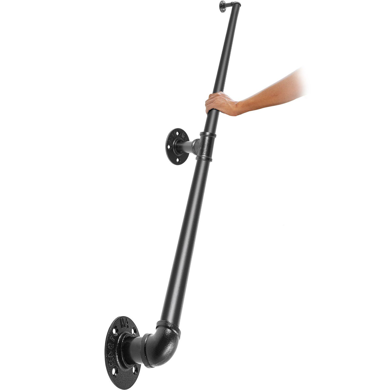 Treppengeländer Aus Stahlrohr, 152,4 Cm, Tragfähigkeit 199,6 Kg, Mit Wandhalterungen, Abgerundete Ecken, Für Industriegeländer.