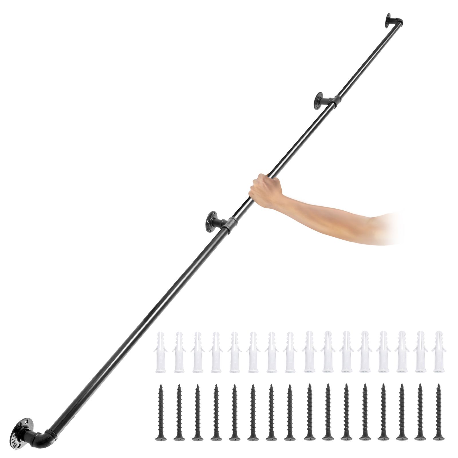 Treppengeländer Aus Stahlrohr, 274,3 Cm, Tragfähigkeit 199,6 Kg, Mit Wandhalterungen, Abgerundete Ecken.