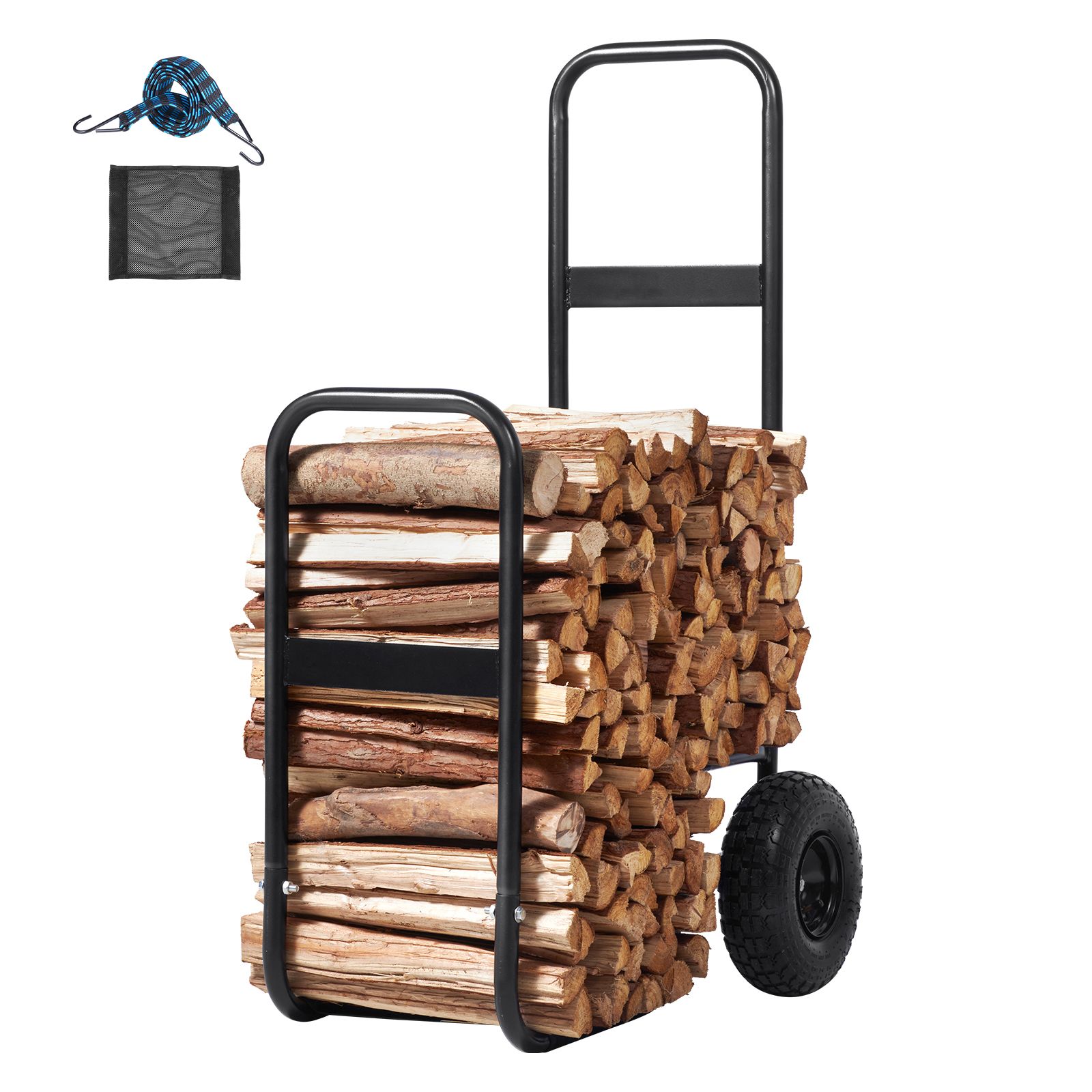 Holzwagen, 113,4 Kg, Holztransporter Mit Luftreifen, Robuster Stahl, Für Den Innen- Und Außenbereich, Kamin Und Feuerstelle, Schwarz