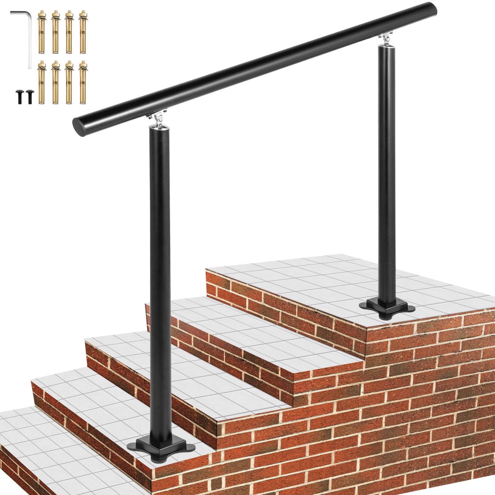 Außentreppengeländer, 4 Fuß, Schwarz, Verstellbare Neigung 0-60°, Aluminium Für Den Garten.