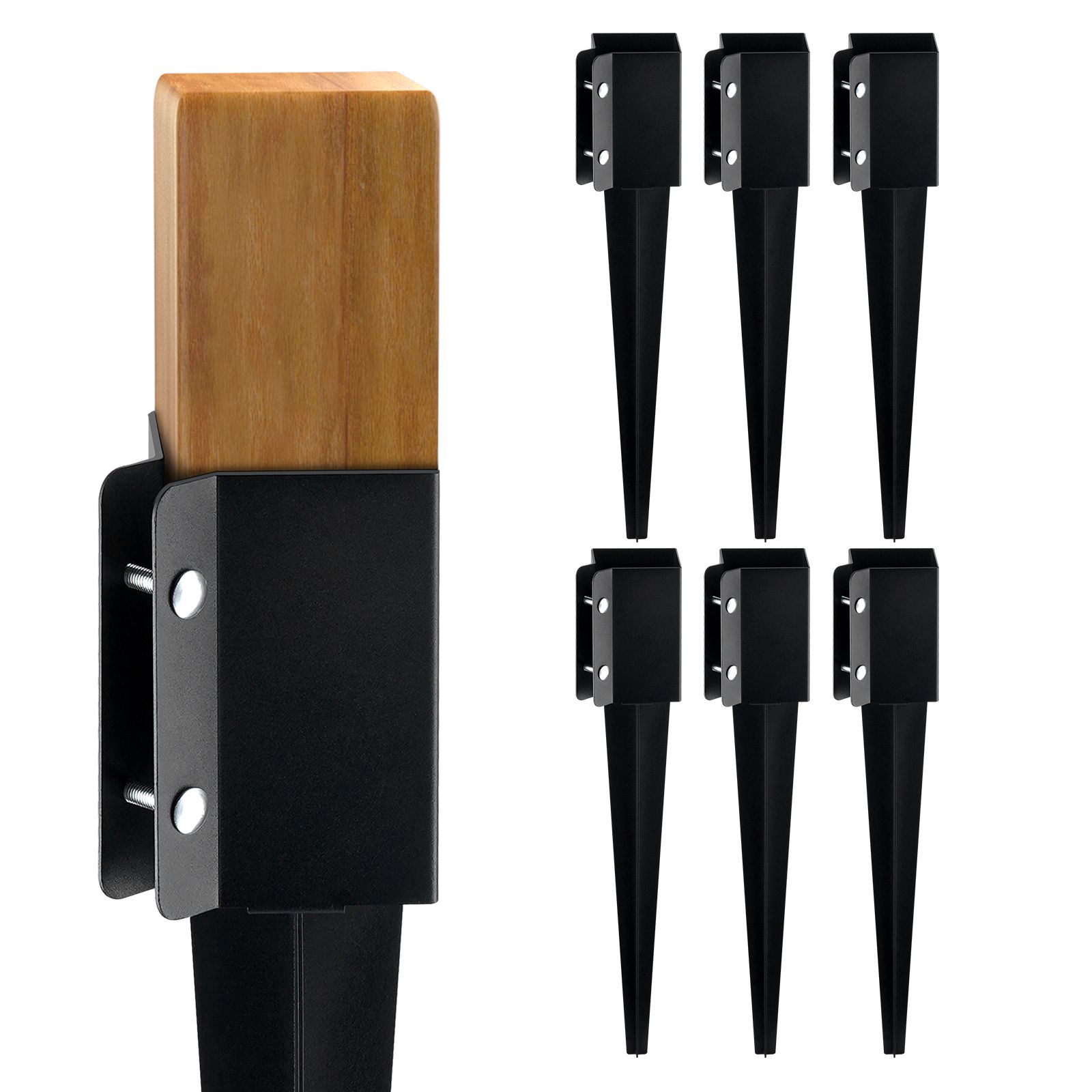 Bodenanker-zaunpfosten, 6er-set, 24 X 4 X 4 Cm (innendurchmesser 3,5 X 3,5 Cm), Schwarz Pulverbeschichtetes Metall, Für Briefkästen, Terrassen, Gärten, Geländer