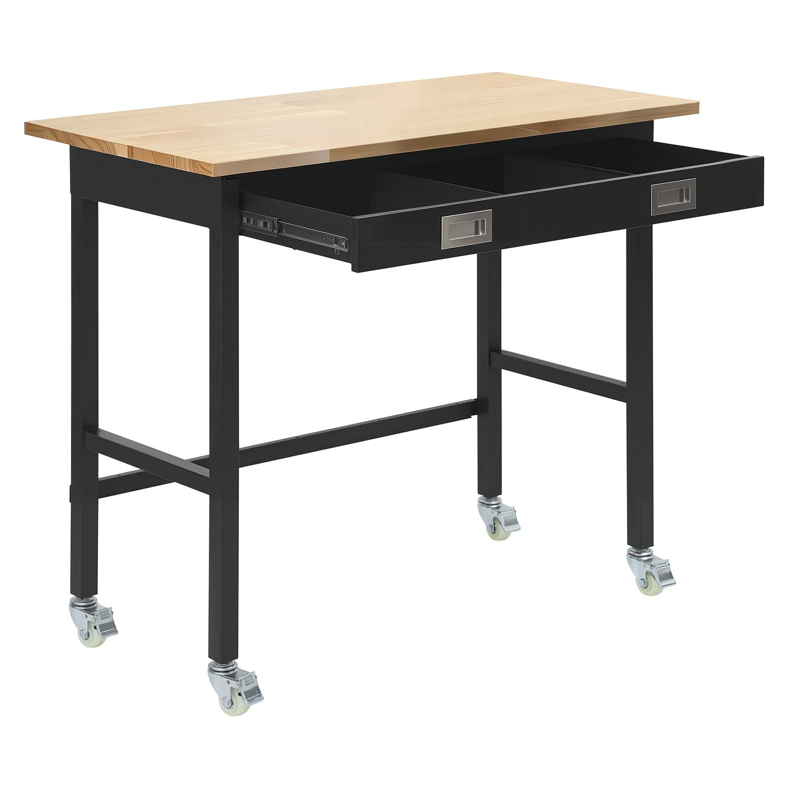 Werkbank 1220 Mm, Tragfähigkeit 680 Kg, Mit Schubladen Und Rollen, Massive Eichenplatte, Robuste Mobile Werkstatt Für Garage, Büro Und Zuhause.