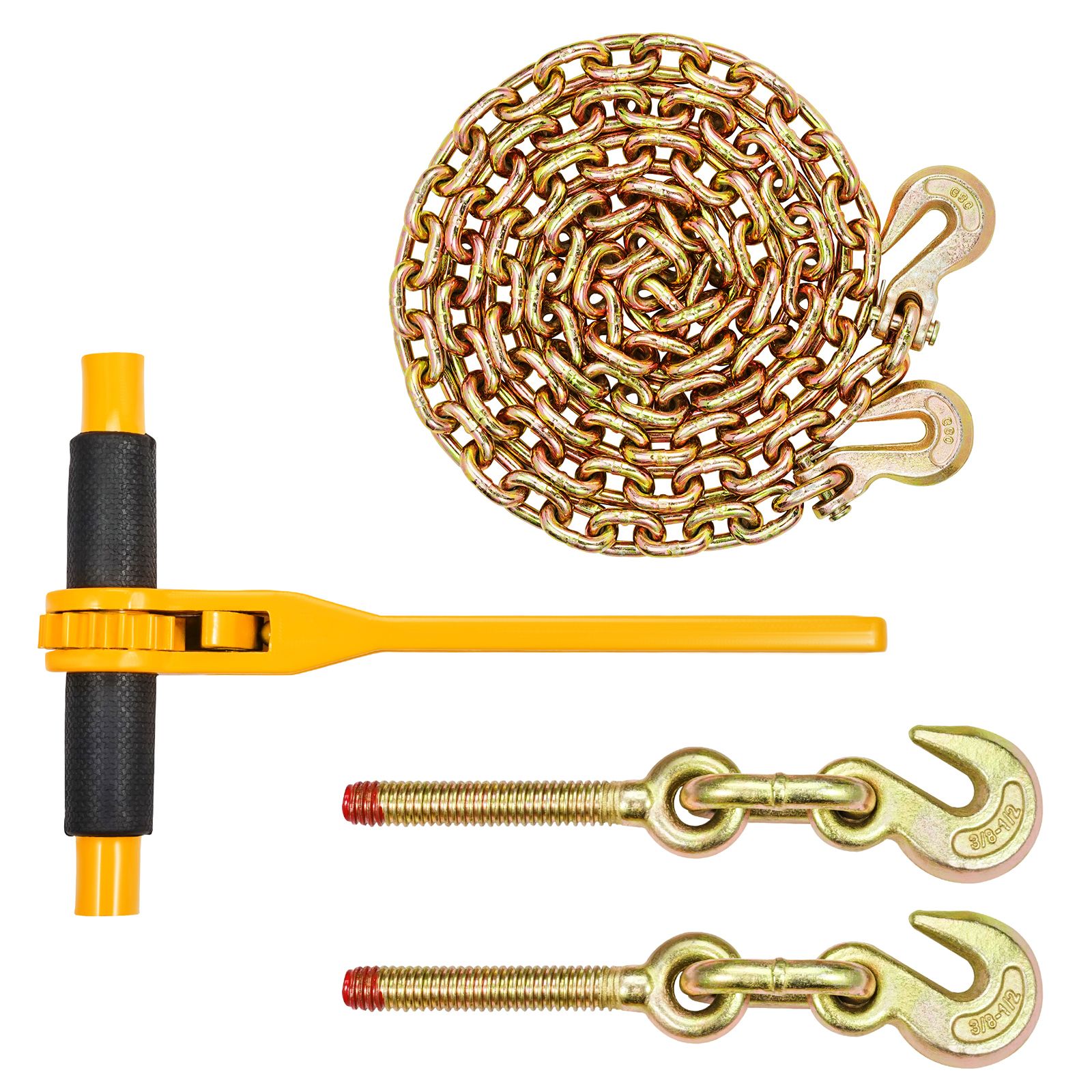 Ketten- Und Spannersatz, 3/8"-1/2" Ratschen-ladungsgurte 9200 Lbs, G80 3/8" X 10' Ketten Mit Greifhaken, Für Lkw, Zum Sichern Und Abschleppen, 2 Sätze