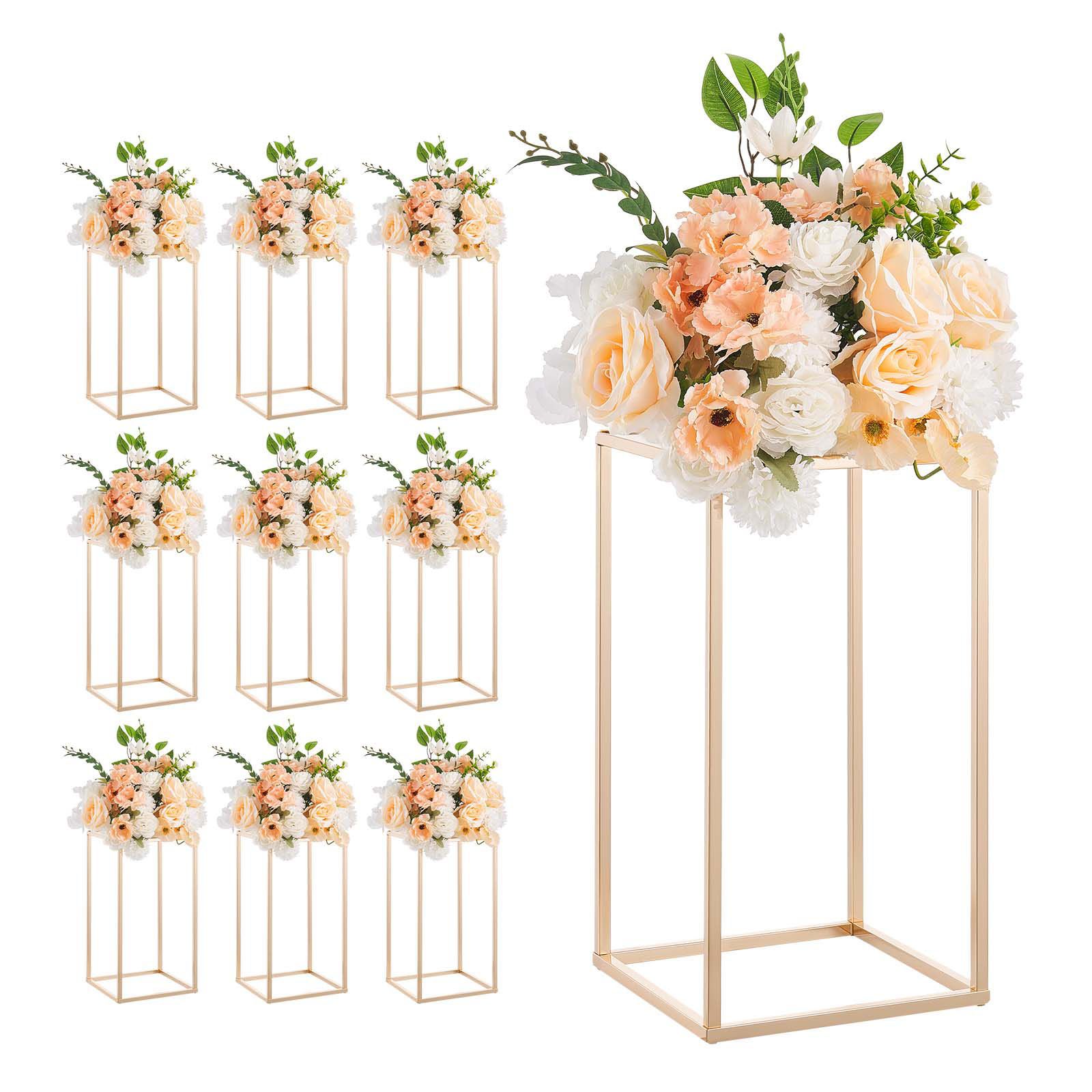 Hochzeitsblumenständer, 10 Stück, 40 Cm Hohe Säulenfüße, Rechteckige Blumenarrangements Mit Acryllaminat, Französisches Gold Für Zeremonie, Party, Geburtstag, Zuhause