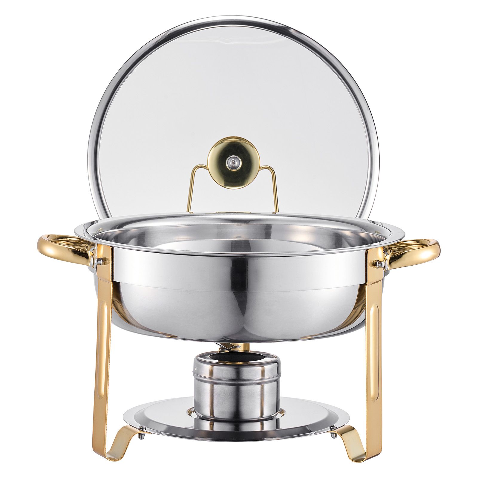 5-quart-buffet-speisenwärmer, 4-teilig, Edelstahl Mit 4 Rechteckigen Schalen, Glasdeckeln, Klappständer Und Brennstoffbehälter, Für Hochzeiten Und Empfänge, Gold
