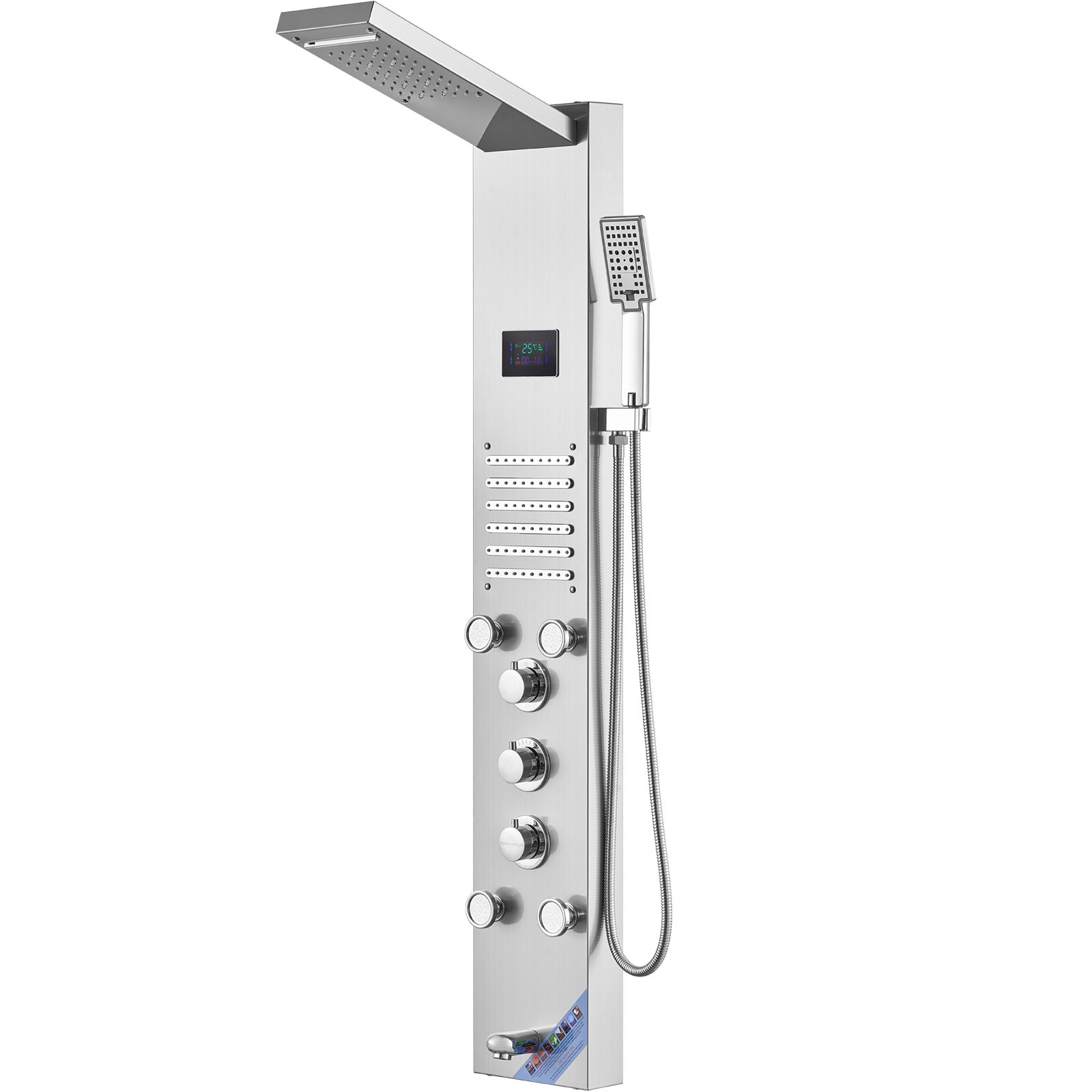 Multifunktionales Duschpaneel, 6 Modi, Led- Und Hydroelektrik-display, Regendusche, Wasserfall, 5 Massagedüsen, Badewannenarmatur, Handbrause, Wandmontage, Edelstahl