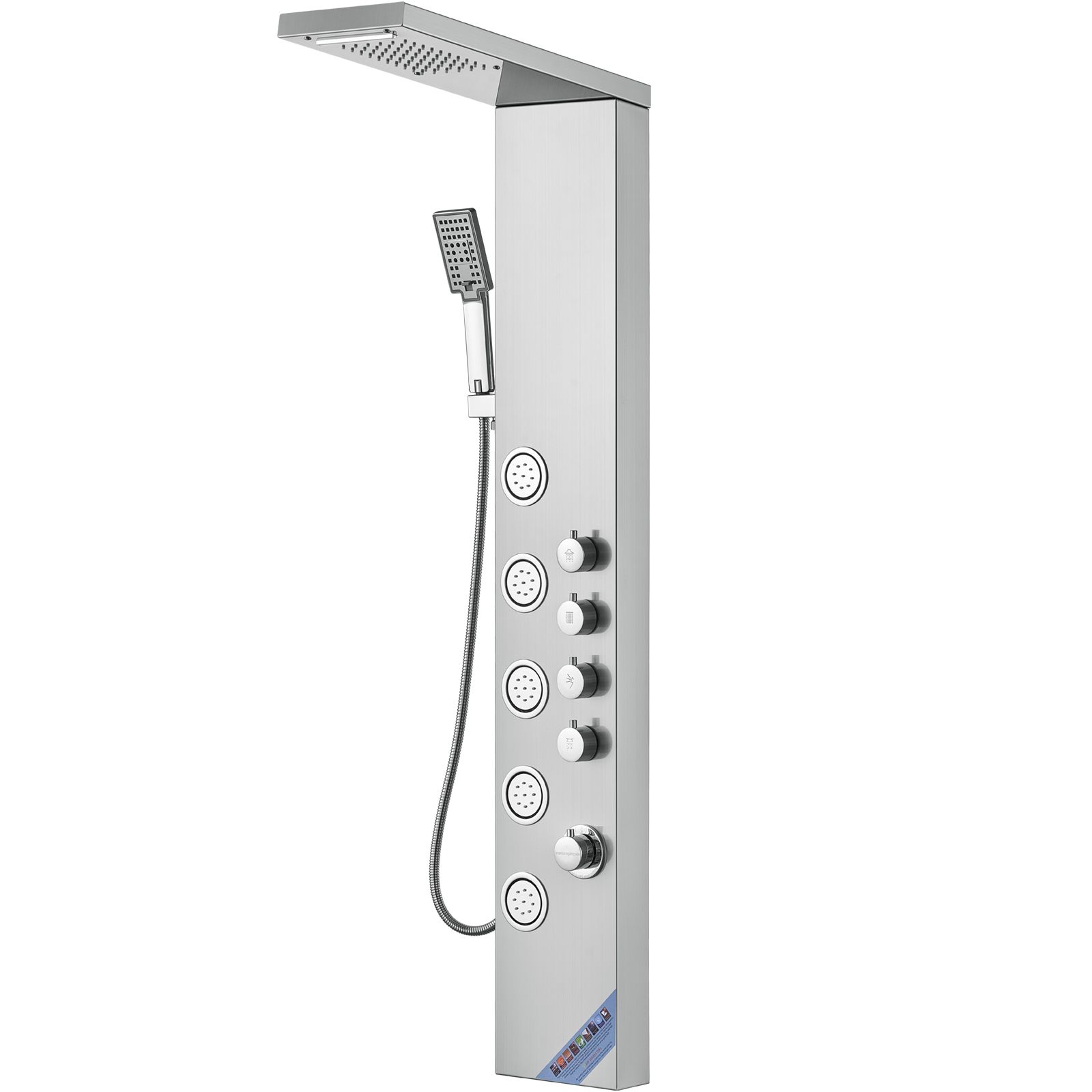Duschpaneel Mit 4 Modi: Regen, Wasserfall, 5 Massagedüsen, 3-stufige Handbrause Mit 150 Cm Schlauch, Edelstahl, Wandmontage