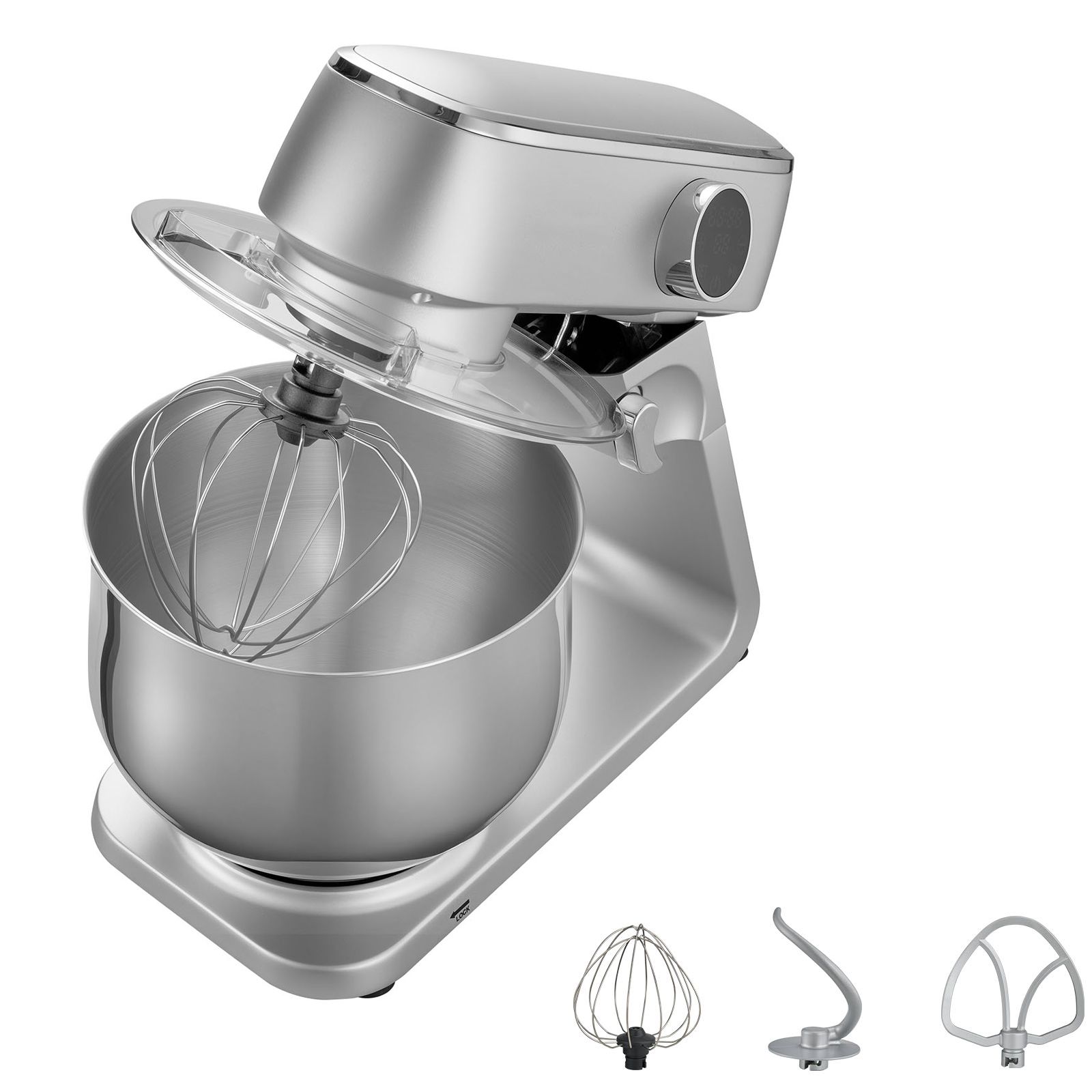 Elektrischer Mixer 7,4 L, 1800 W, 10 Geschwindigkeitsstufen, Edelstahlschüssel, Knethaken, Schneebesen, Rührbesen, Zum Kneten, Mischen Und Schlagen, Silberfarben.