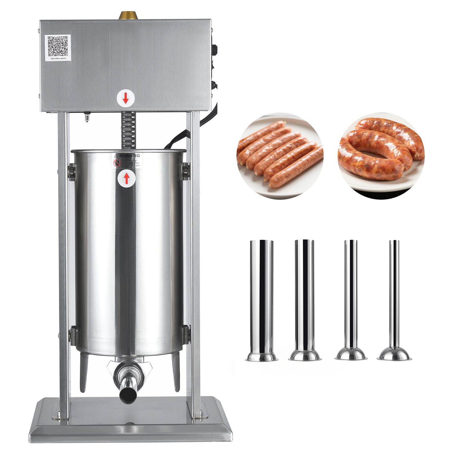 Elektrischer Wurstfüller (15 L), Variable Geschwindigkeitsregelung Und Fußpedal, Robustes Edelstahlgehäuse, 4 Düsen Im Lieferumfang Enthalten, Für Profis Und Den Hausgebrauch