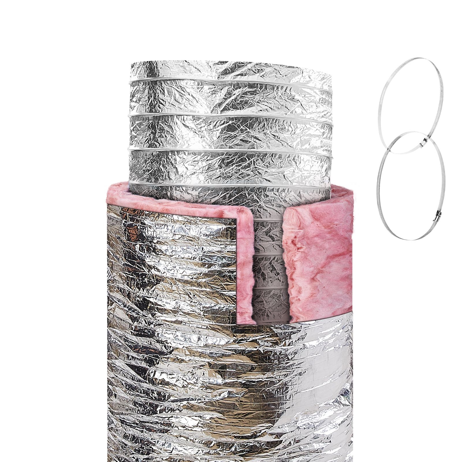 Isolierter Trocknungsschlauch 254 Mm, 7,62 M Mit 2 Klemmen, Dreilagiger Schutz, Wärmedurchgangswiderstand R-6,0 Für Belüftung Und Absaugung.