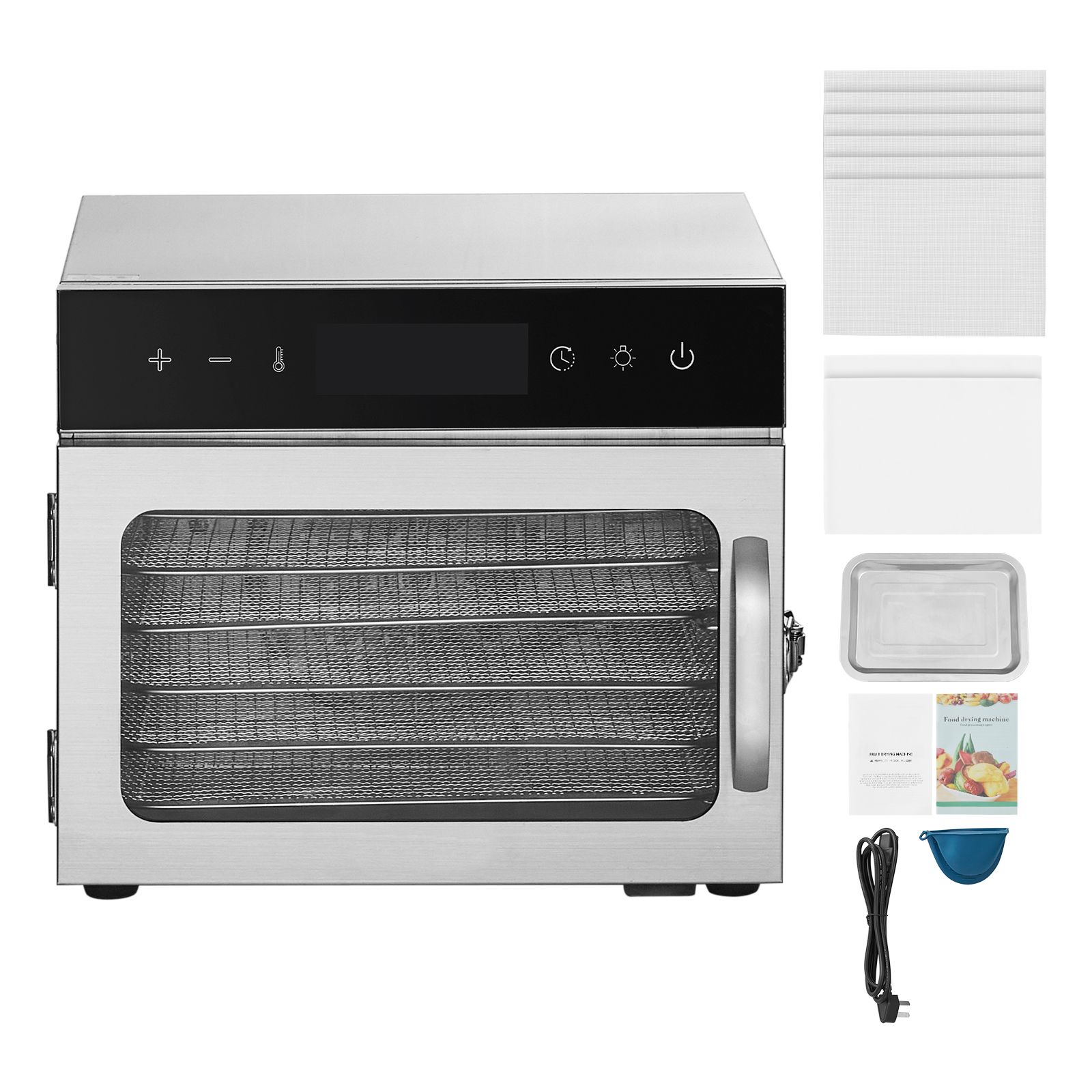 Dörrgerät Mit 6 Edelstahl-einschüben, 400 W, Einstellbarer Temperatur Und 24-stunden-timer Für Fleisch, Obst, Gemüse, Kräuter Und Süßigkeiten.