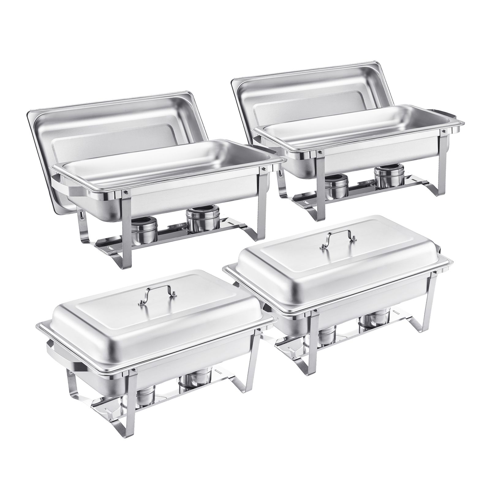 8-quart-buffet-speisenwärmer, 4er-set, Edelstahl Mit 4 Rechteckigen Behältern, Warmhaltebehälter Für Partys, Hochzeiten Und Bankette, Silber