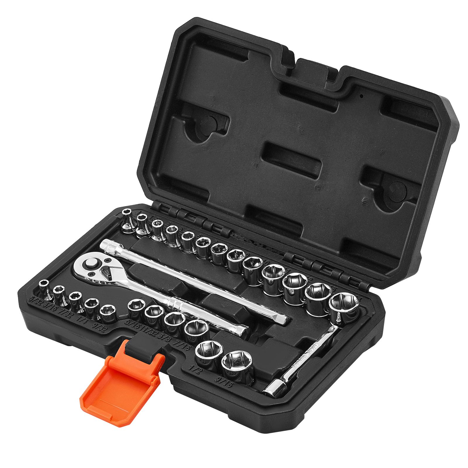 27-teiliger Steckschlüsselsatz, 6,4 Mm Antrieb Mit Ratsche, Sae Und Metrisch, Cr-v Stahl, Mechaniker-set Mit Verlängerung Und Aufbewahrungskoffer, Für Autoreparaturen.