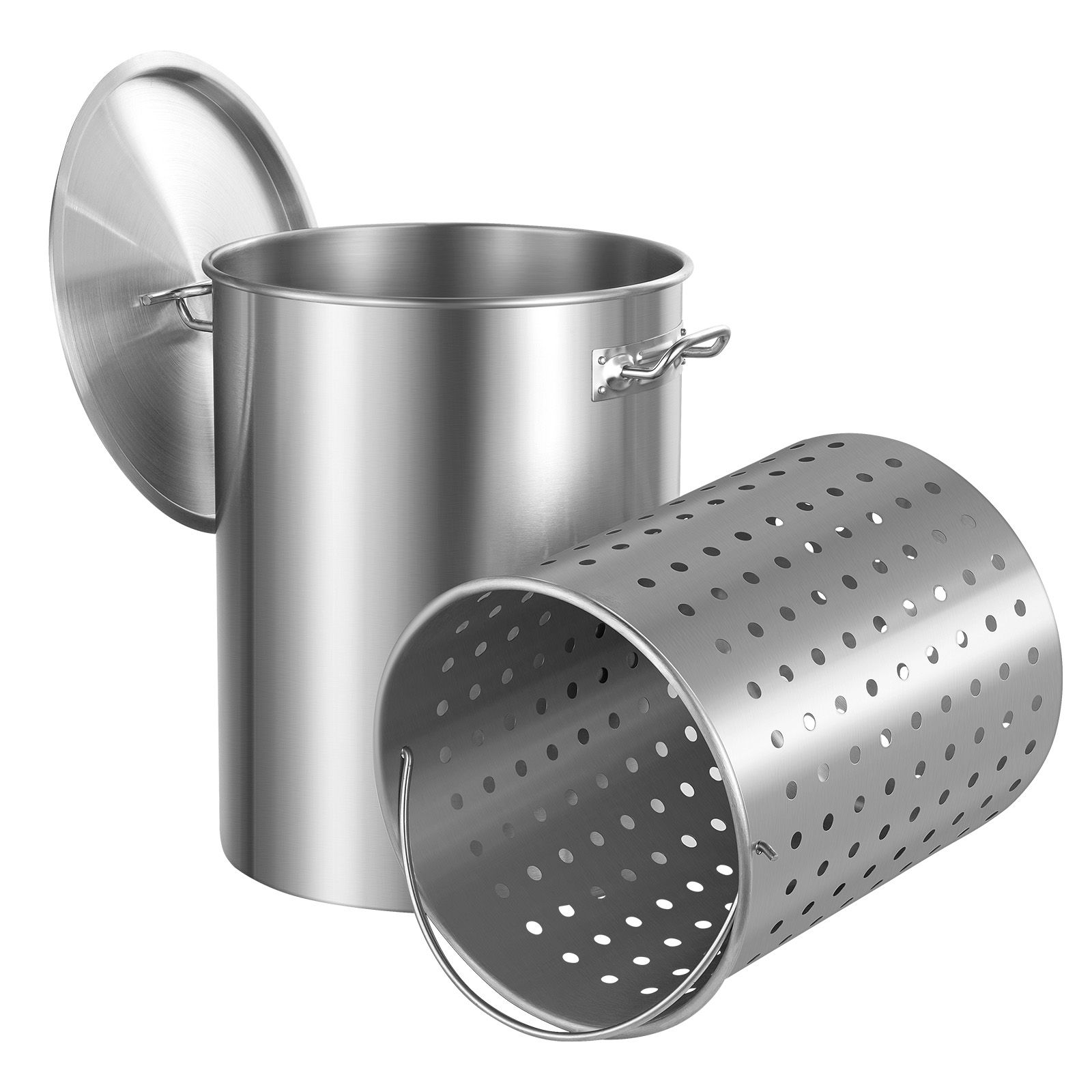 Edelstahl-kochtopf, 36 L, Mit Korb, Deckel Und Griff, Profiqualität, Sandgestrahlte Oberfläche, Zum Dämpfen, Kochen Oder Braten.