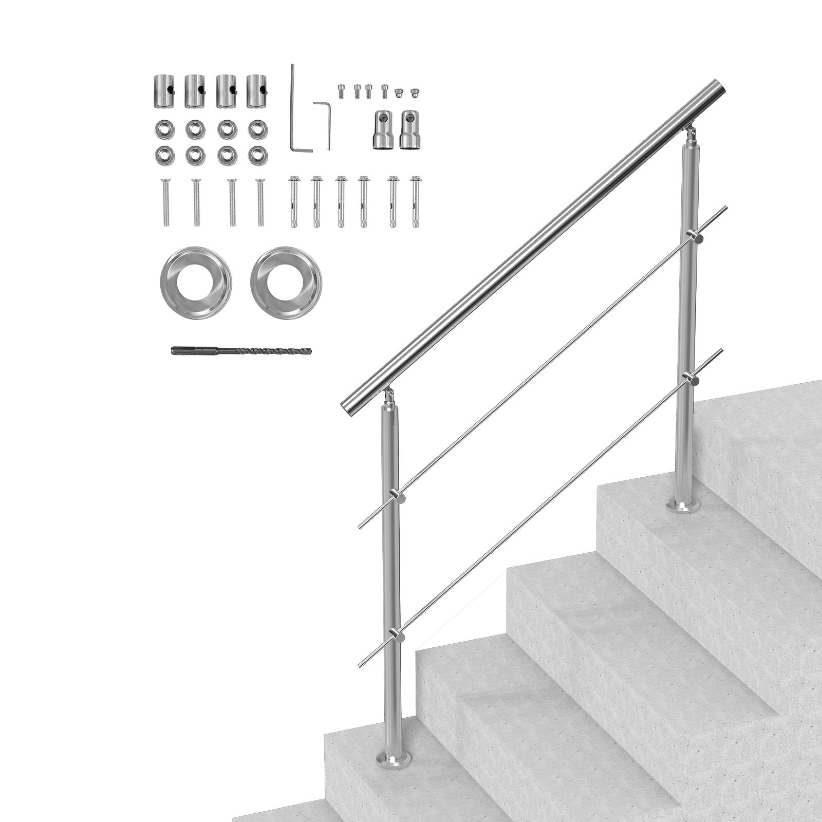 119,9 Cm Außengeländer Für Treppe, 2 Querstangen, Rampe Für Terrasse Und Veranda.