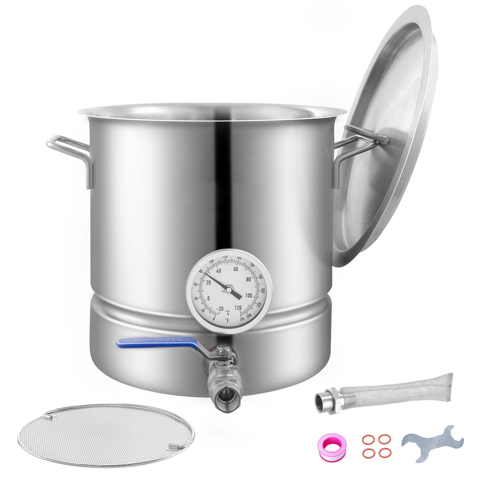 18,9 Liter Edelstahl-braukessel, Dreilagiger Boden, Mit Deckel, Griff, Thermometer, Kugelhahn, Filter Und Schale.