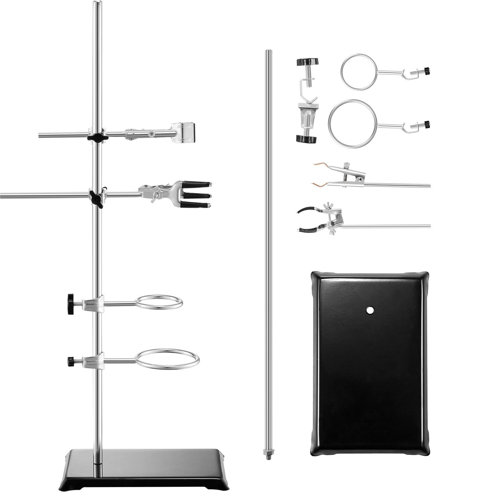 Komplettes Laborstativ, 2 Sets, 59,9 Cm Stahlstange, 21,1 X 13,5 Cm Gusseisensockel, Mit Klemmen Für Kolben, Bürette Und Querstange.
