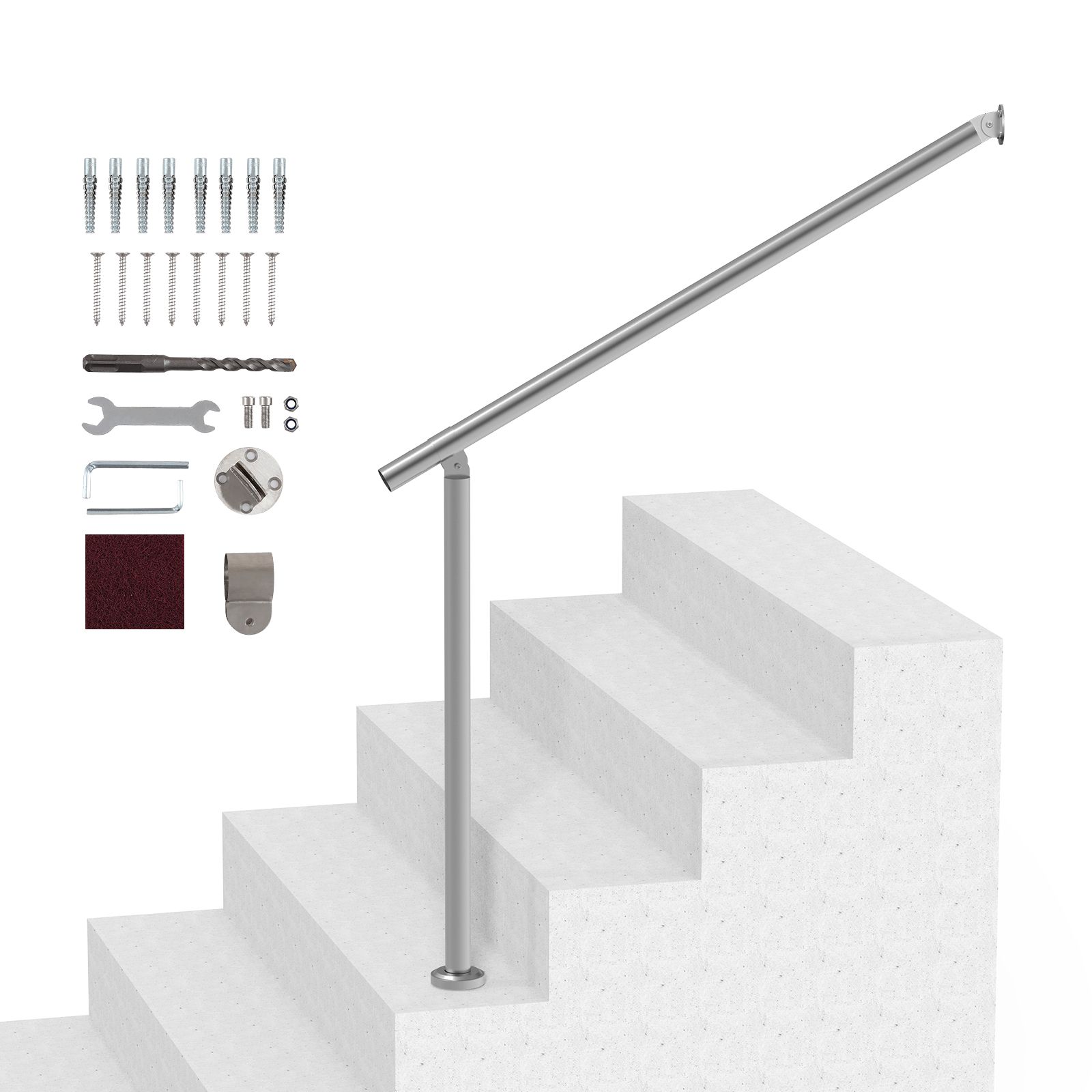 Außentreppengeländer, 100 Cm, Wand- Und Bodenset, Stützgeländer Für Ältere Menschen, Terrasse Und Veranda, Silber.