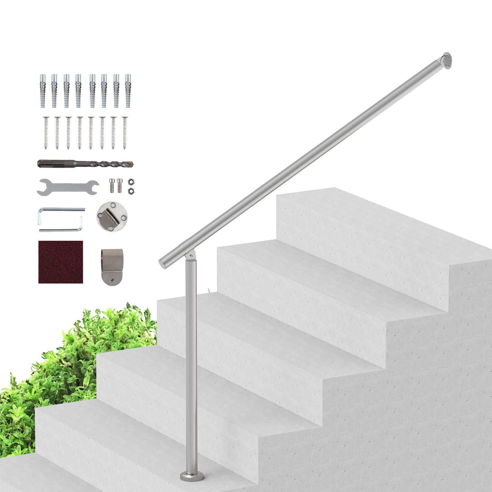 Treppengeländer Für Den Außenbereich, 120 Cm, Wand- Oder Bodenmontageset, Silbernes Aluminium-treppengeländer Für Senioren Und Veranden.