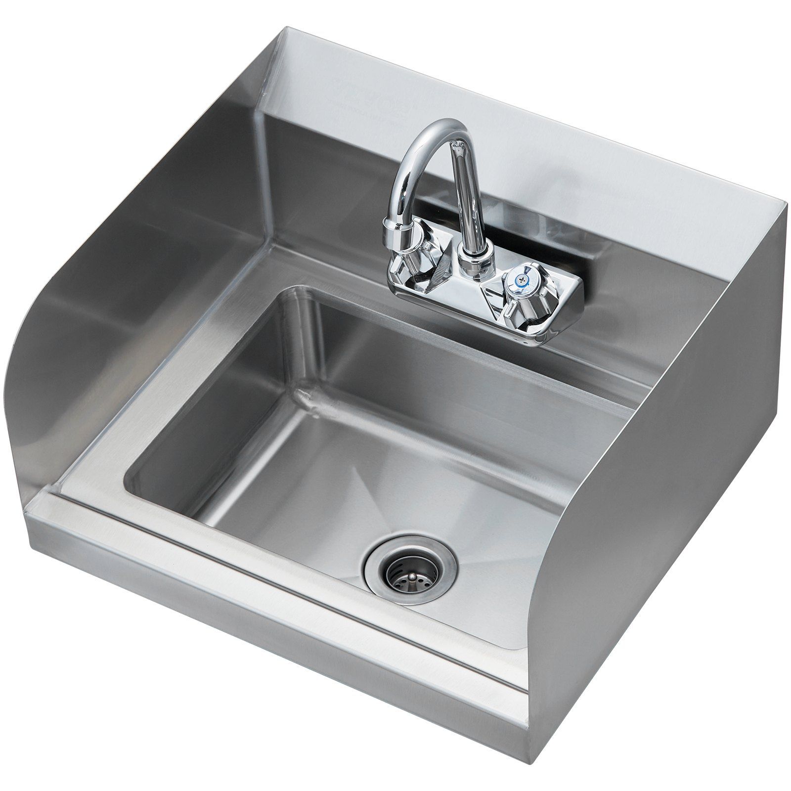 Gewerbliches Handwaschbecken Mit Wasserhahn Und Seitlichem Spritzschutz, Edelstahl, Wandmontage, Zum Händewaschen, 43x32 Cm, Ideal Für Restaurant, Küche, Bar, Garage, Zuhause.