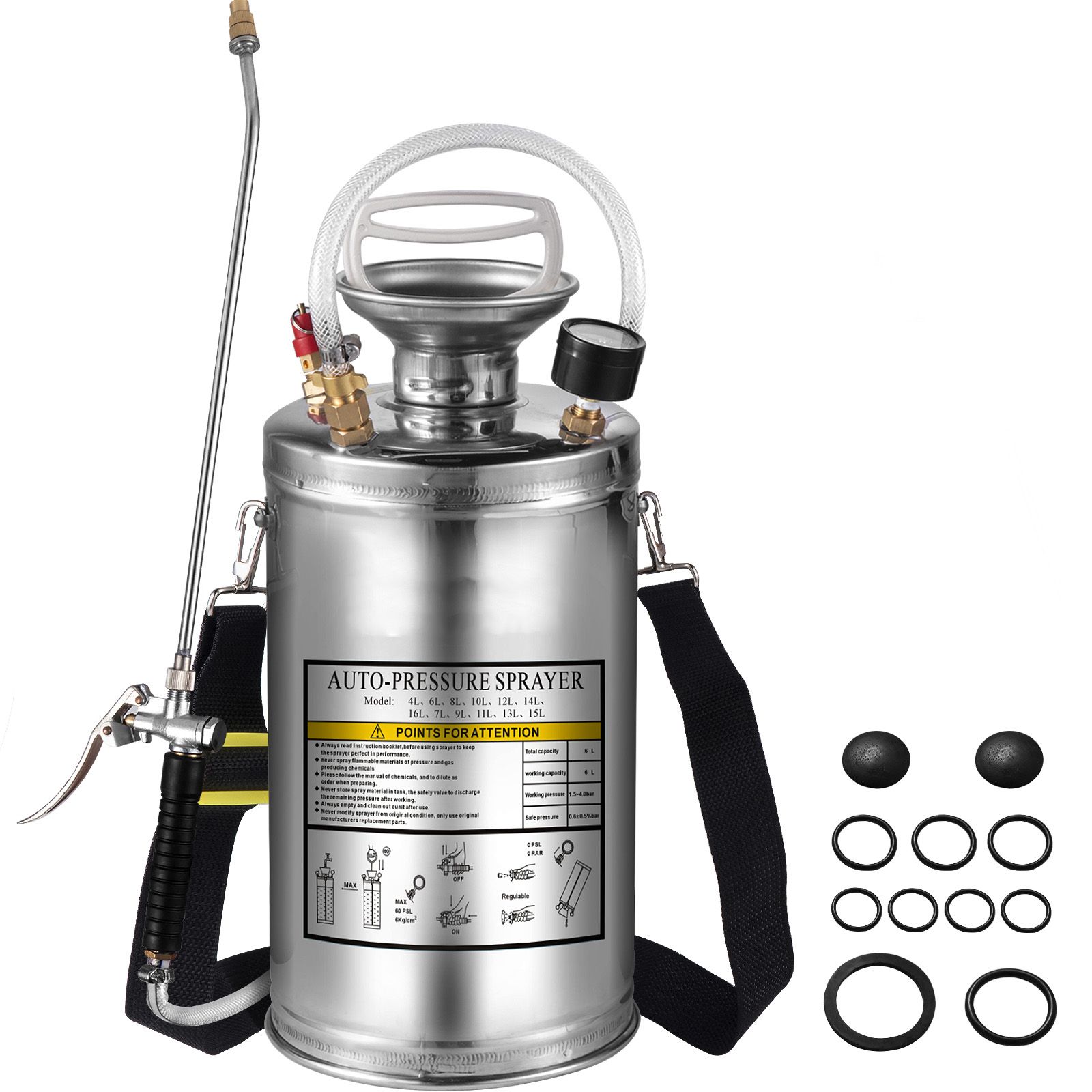 6-liter-sprühflasche Aus Edelstahl Für Gartenarbeit Und Bodenreinigung, Geeignet Für Industrielle, Landwirtschaftliche, Gewerbliche Und Medizinische Zwecke.