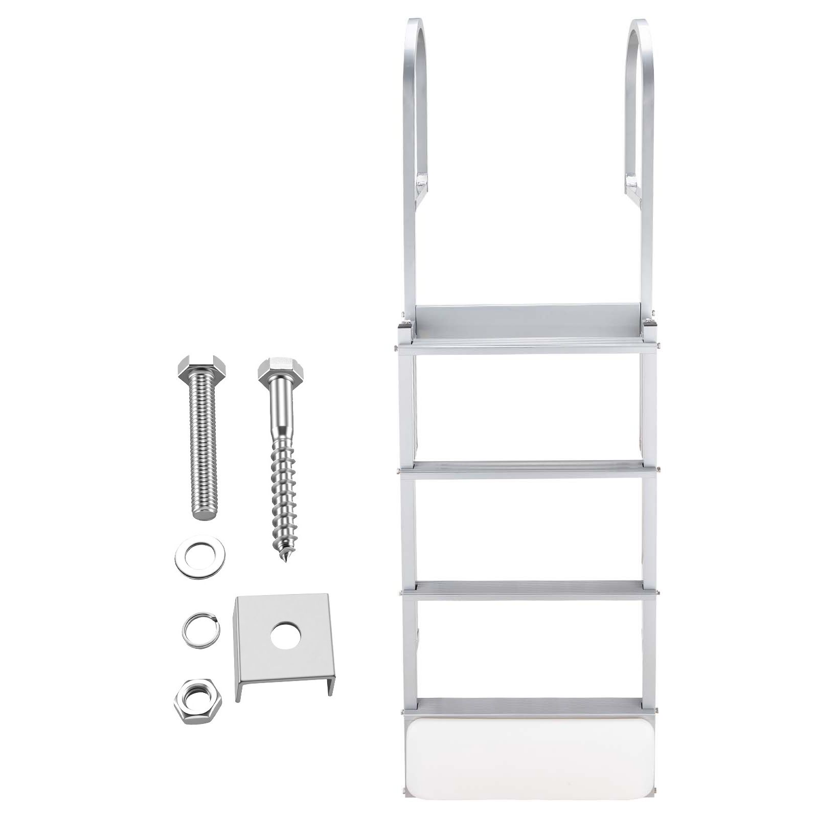 Ausziehbare Deckleiter, 4 Stufen, Aluminium, Selbstaufrichtender Schwimmer, Rutschfest, Tragfähigkeit 227 Kg, Höhenverstellbar, Für Boot, See, Schwimmbad.
