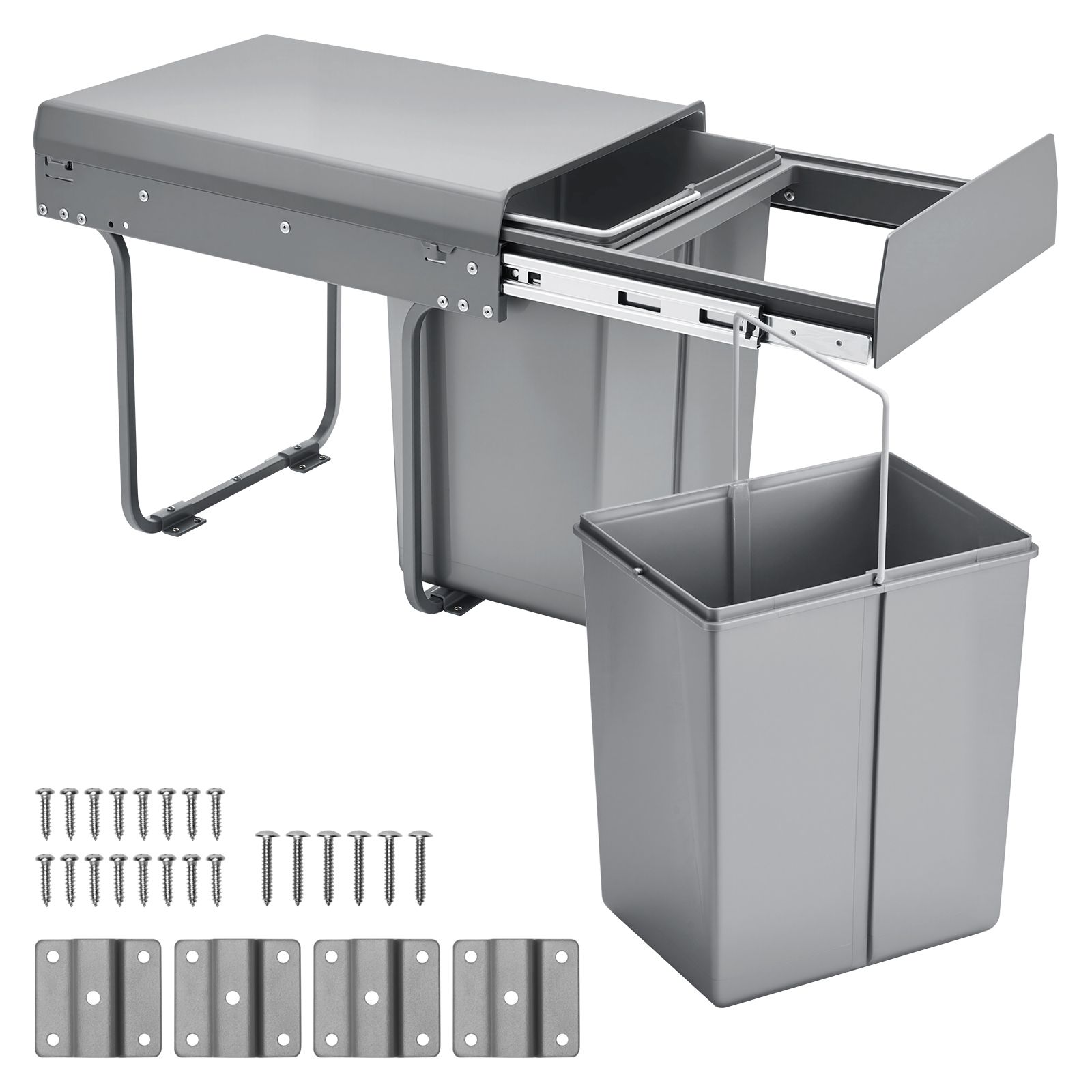 20-liter-doppel-schiebeeimer Für Küchenschränke, Robustes Metall-auszugssystem Mit Griff, Recycling Unter Der Spüle.