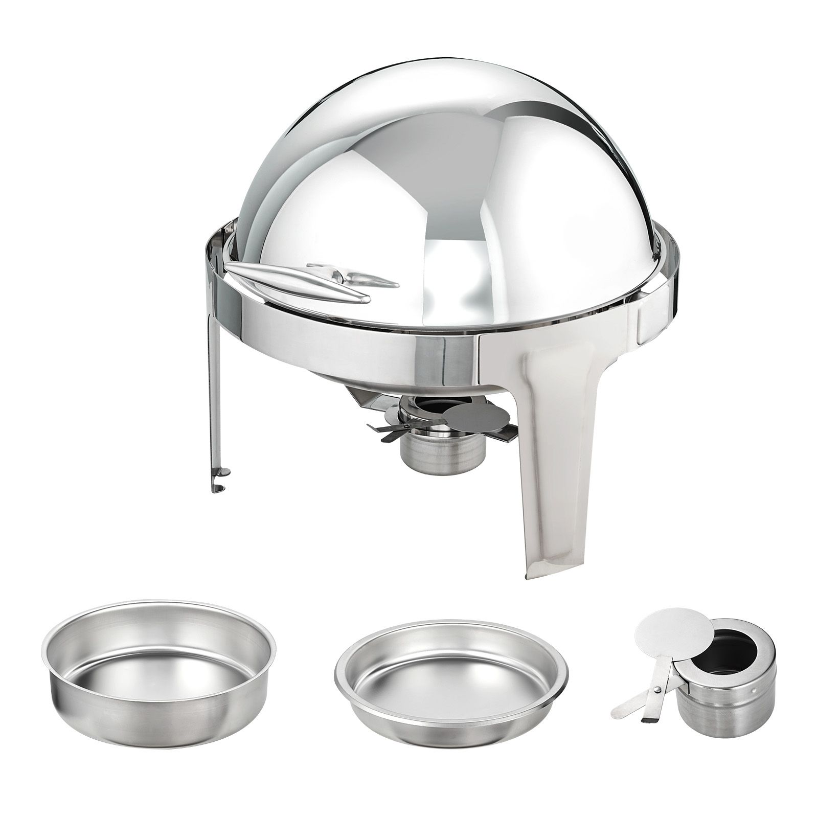Runder 6-quart-speisenwärmer (2er-set) Aus Edelstahl, Mit Deckel Und Ständer, Ideal Für Buffets Und Empfänge (mind. 5 Personen)