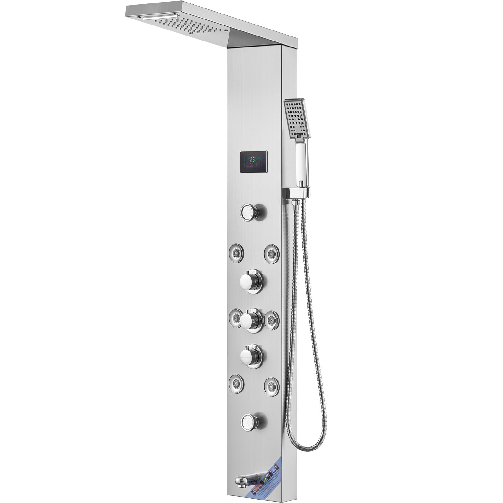 Wandmontiertes Duschpaneel Aus Edelstahl, 6 Modi, Led- Und Hydroelektrische Anzeige, Regendusche, Wasserfall, 8 Massagedüsen, Badewannenarmatur, Handbrause.