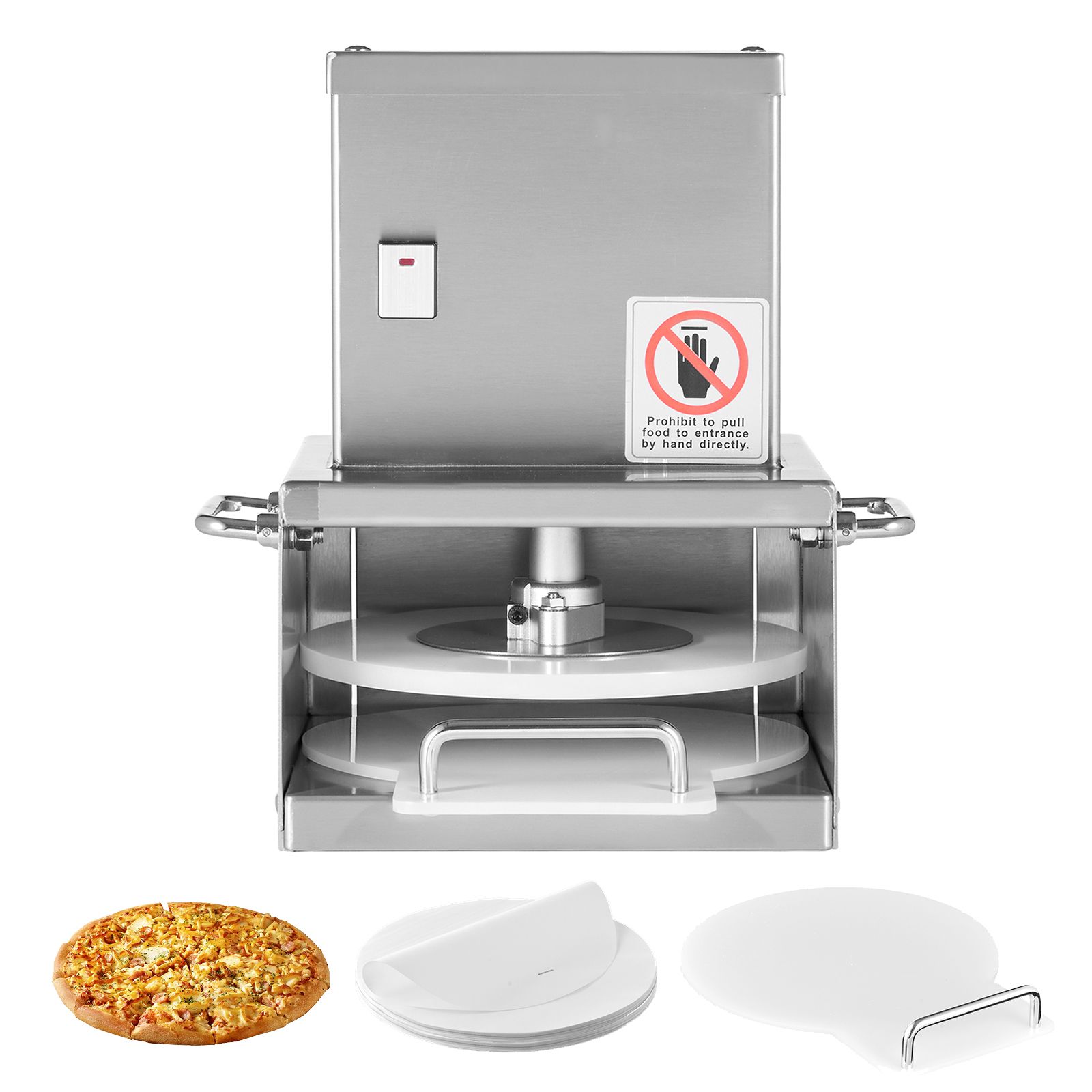Elektrische Pizzateigpresse, 15 Cm, Edelstahlplatte, Einstellbare Dicke, Für Den Professionellen Einsatz, Mit 100 Backpapieren.
