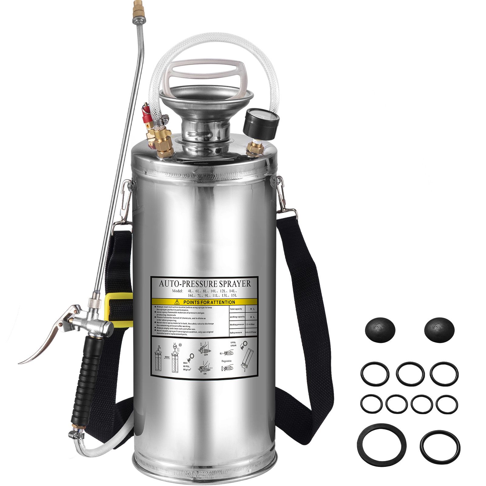 8-liter-sprühflasche Aus Edelstahl Für Die Garten- Und Bodenreinigung, Geeignet Für Die Aktuellen Bedürfnisse Der Industrie, Landwirtschaft, Des Handels Und Des Medizinischen Sektors.