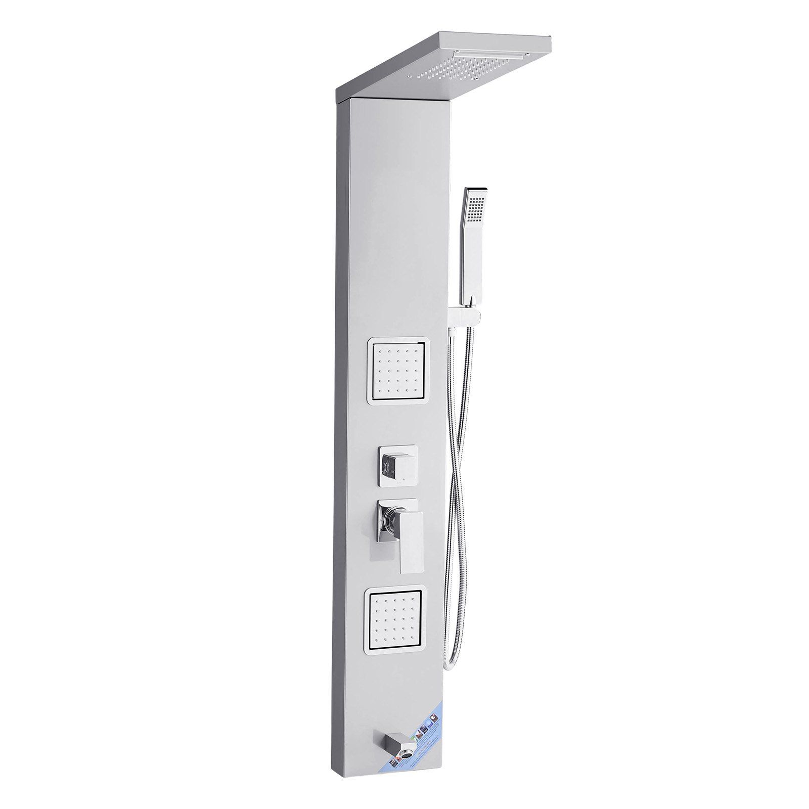 53 Zoll Hohe Duschsäule Aus Gebürstetem Edelstahl, Duschsystem Mit Regendusche Und Wasserfall, 5-funktions-mischbatterie, 2 Körperdüsen, Handbrause Und Badewannenauslauf, Wandmontage