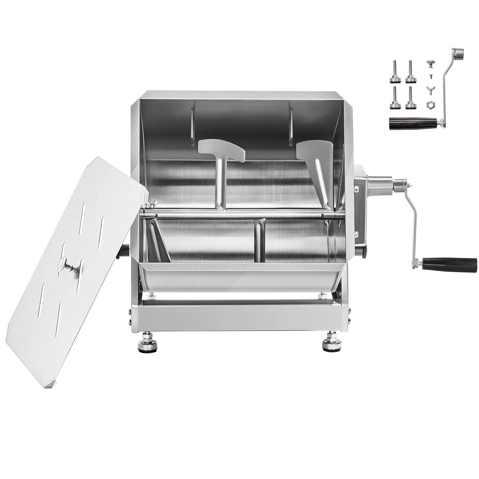 Manueller Fleischmischer, 10 L, Kippbarer Behälter, Edelstahl, Mit Deckel Und Griff, Getriebeuntersetzung, Für Hackfleisch Und Würste.