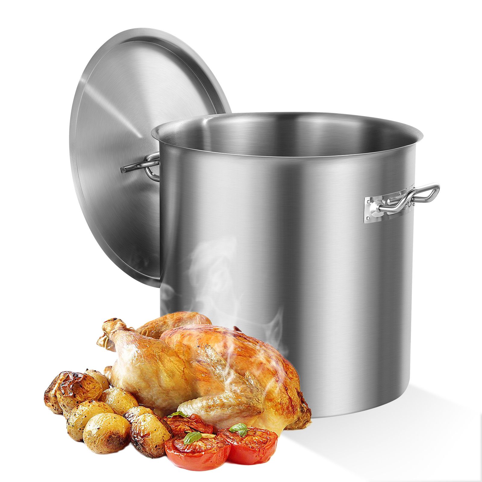 Edelstahl-kochtopf, 53 L, Großer Topf Mit Deckel Und Griff, Gastronomiequalität, Sandgestrahlt, Für Große Gruppen Und Veranstaltungen. Silber.