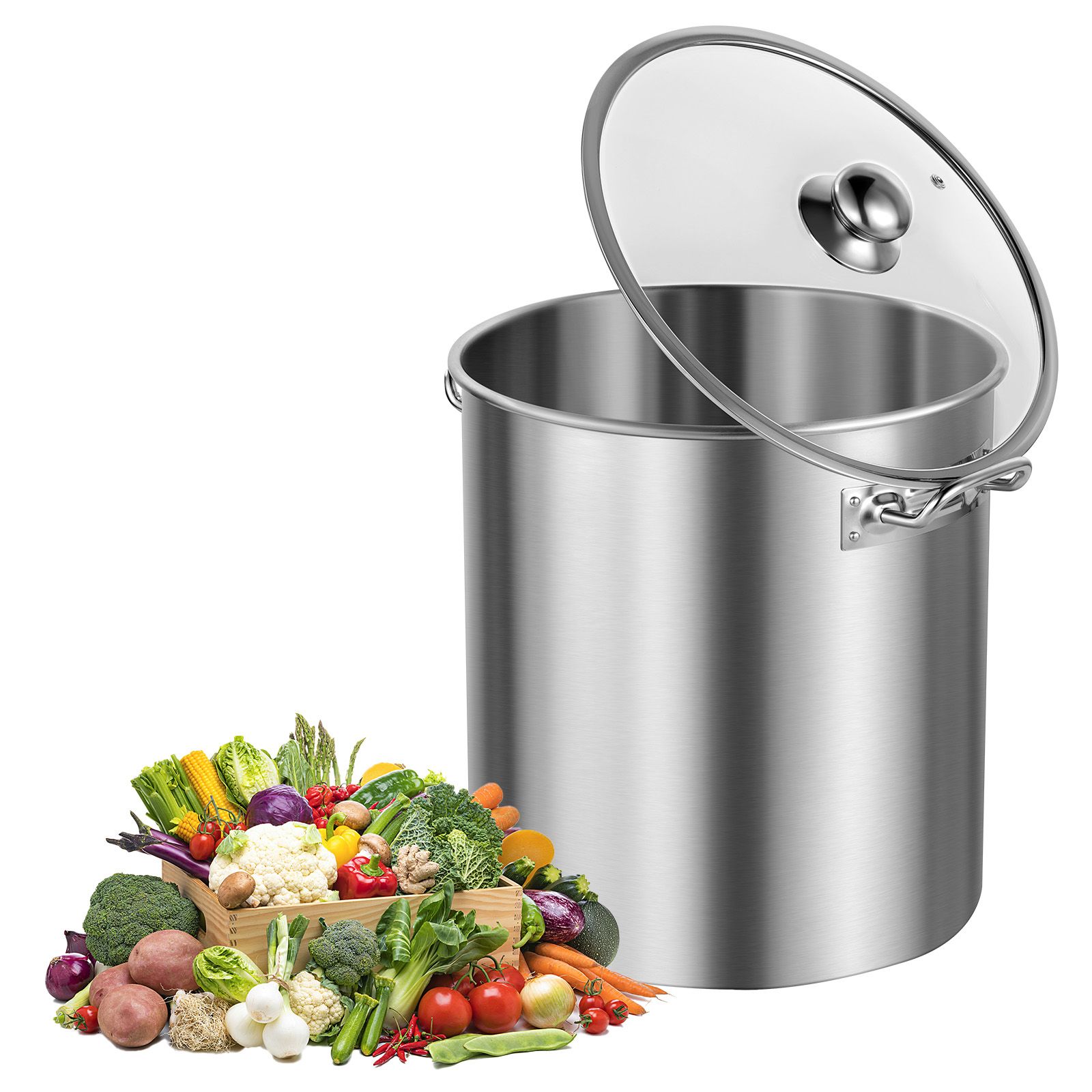 24-liter-edelstahl-kochtopf Mit Deckel, Robusten Griffen Und Sandgestrahlter Oberfläche, Zum Dämpfen, Kochen Oder Braten – Profiqualität