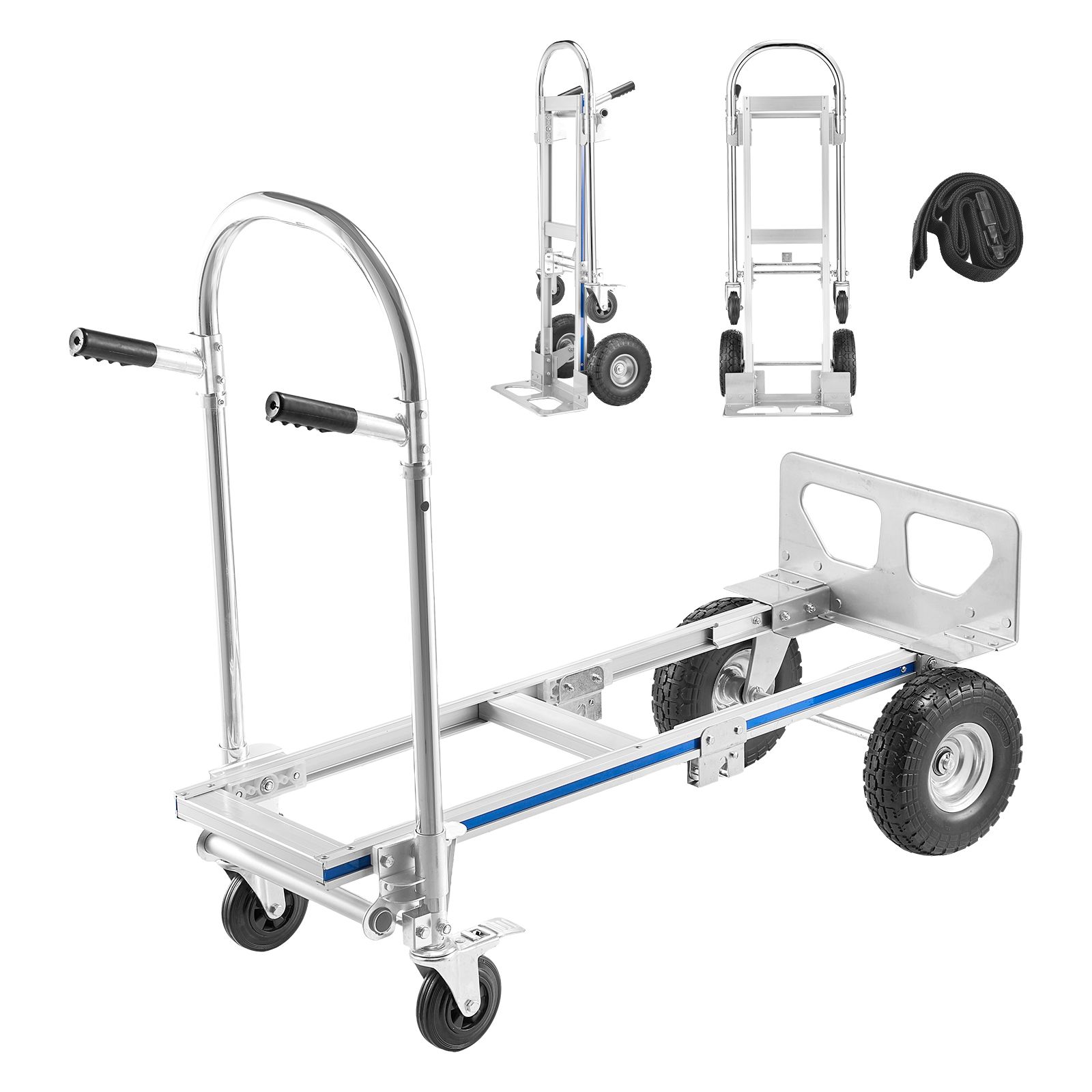 2-in-1-handwagen, Tragfähigkeit 453,6 Kg Im 4-rad-modus, Umbaubar Mit Rutschfestem Griff Und Rädern, Tragbarer Wagen Für Umzüge, Büro, Lager, Supermarkt.