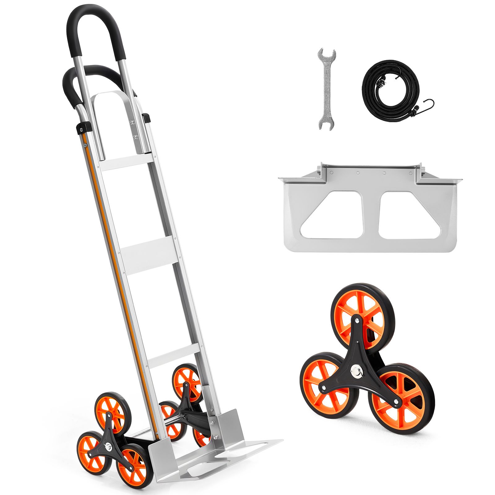 Treppensteiger-transportwagen, 150 Kg, Faltbar, Aluminium, Teleskopgriff, 6 Räder Und 2 Gurte, Für Einkauf Und Lager.